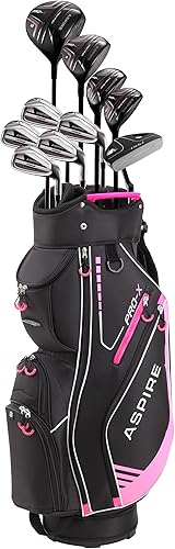 Aspire PRO-X - Juego completo de palos de golf para diestros incluye conductor de titanio F 3 madera de calle 4-5 híbridos hierros 7-SW putter bolsa