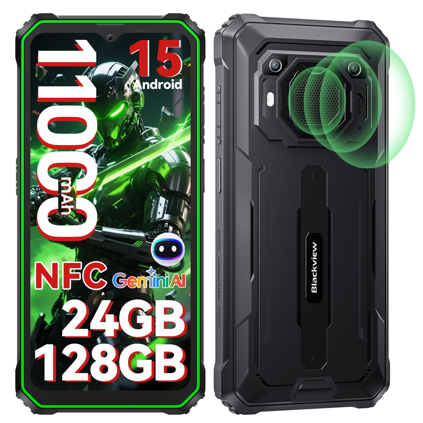 Blackview BV6200 Plus Outdoor Handy 11000mAh 24GB+128GB/2TB, 98DB Lautsprecher Outdoor Handy Ohne Vertrag, 6.56" 90Hz, IP69K Wasserdicht, Baustellenhandy, 16MP/Dual 4G/OTG/GPS/NFC/3 Jahre Garantie