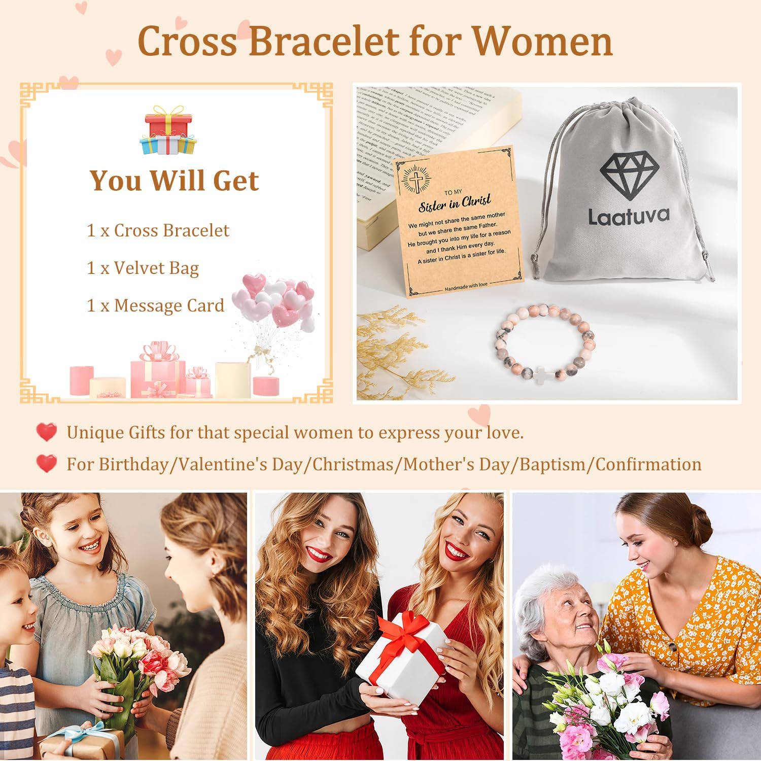 Valentines-Day Christian Gifts for Women, Stocking Stuffers Gifts Cross Bracelet, Inspirational Religious Birthday Bracelet for Her/Mom/Grandma/Daughter/Granddaughter/Friends/Sister/Godmother, Jesus Faith Jewelry - Image 7