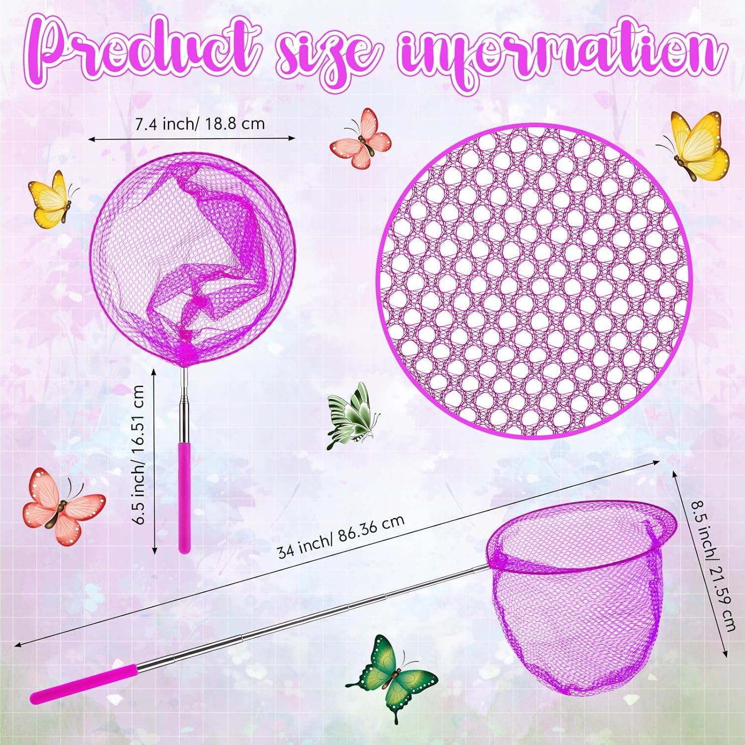 Sosation Kids Telescopic Butterfly Fishing Nets Colorful Bug Catching Nets Outdoor Tools for Catching Butterfly Insects Bug Fish Ladybird, Extendable from 15 Inch to 34 Inch