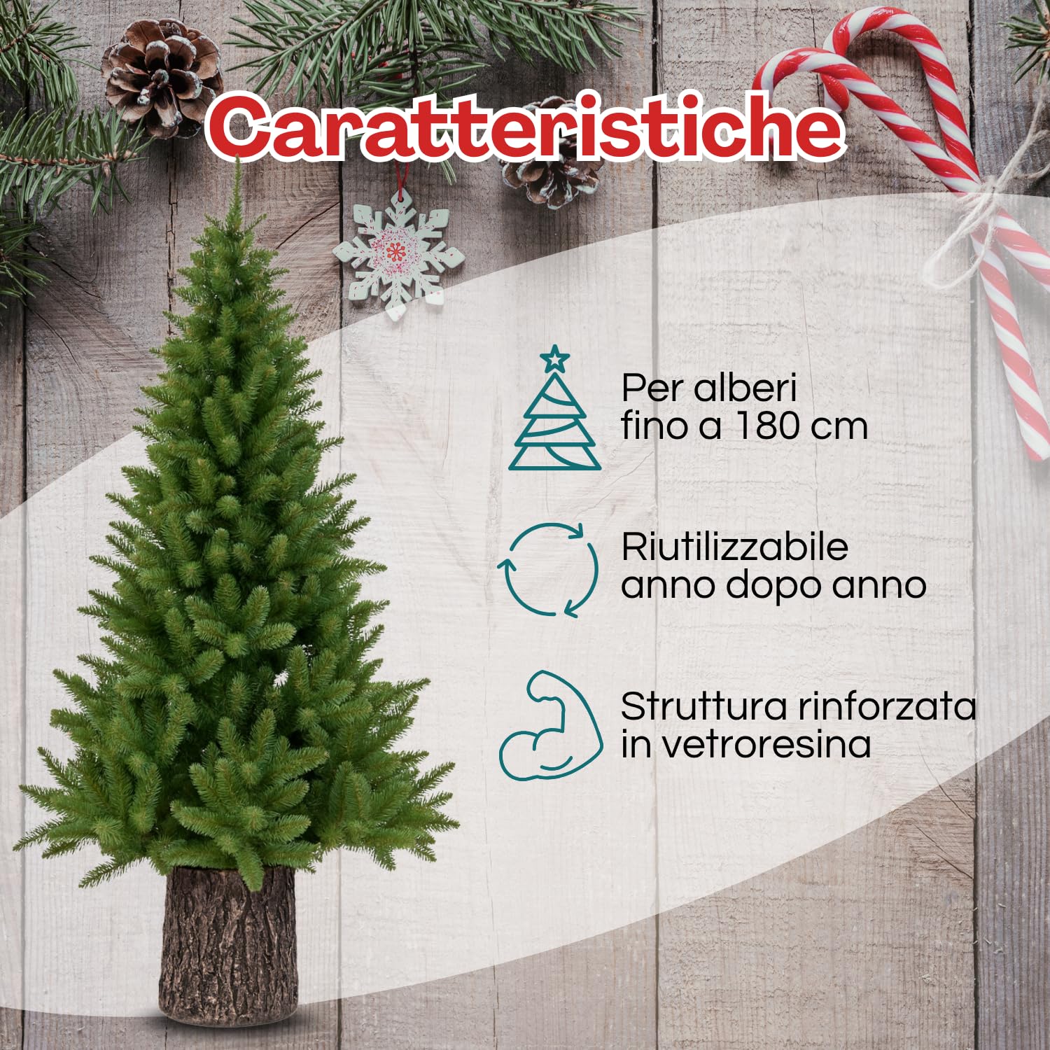 PALUPLUS Base Tronco per Albero di Natale in Vetroresina, Diametro 32 cm e Altezza 34 cm, Supporto Realistico Adatto per Alberi Fino a 180 cm, Decorazioni e Addobbi Natalizi -2731C -4,5
