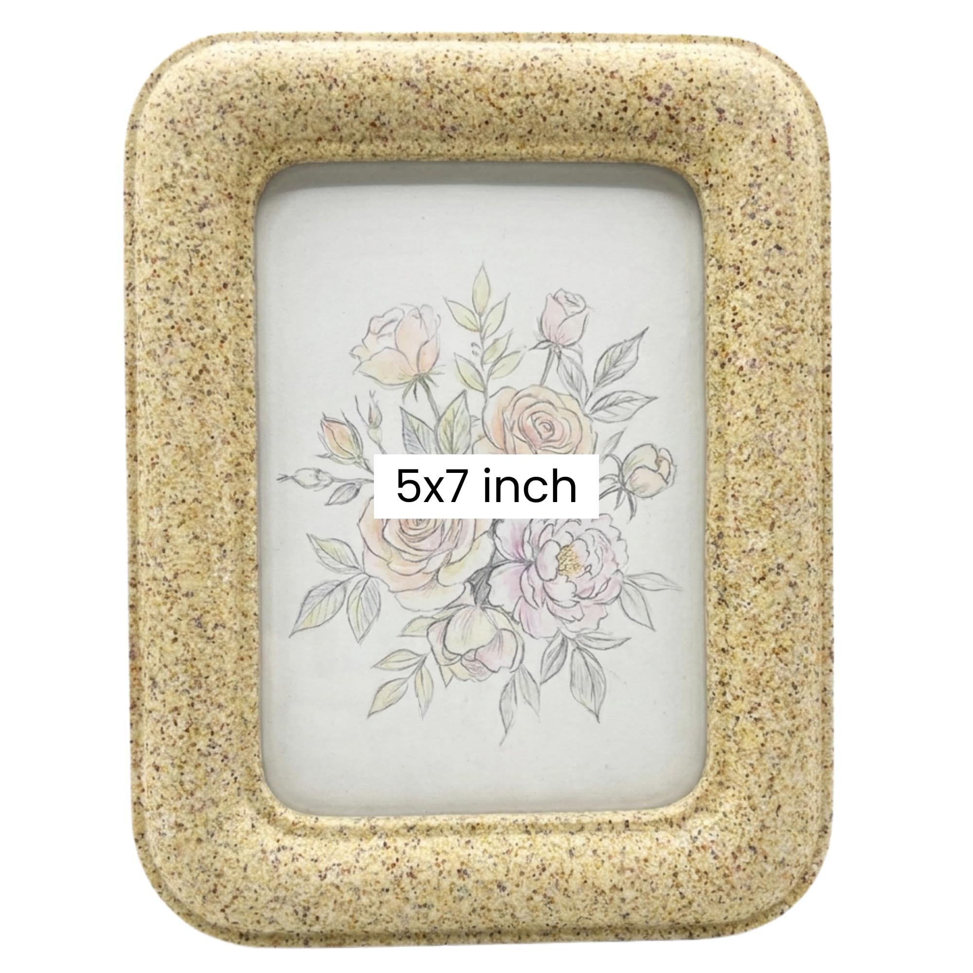 Concepts Pack of 1-5x7 Beige Rounded Stone Look Resin Photo Frame | Elegant Natural Textured Picture Frame for Modern Interiors