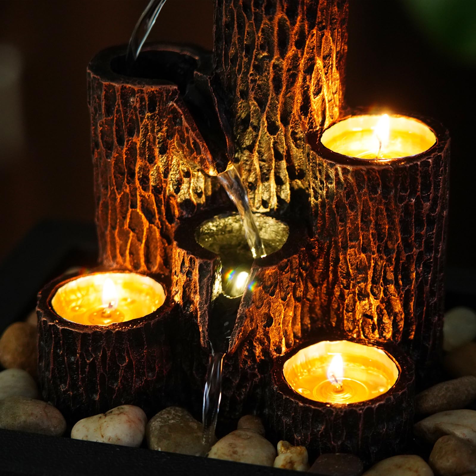 MIXIUJIEN Fontana da tavolo con struttura in legno naturale - Fontana a cascata a 3 livelli for il relax in casa e in ufficio