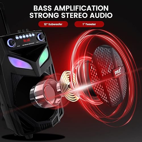 Miniatura 9 de Pyle Sistema de altavoces PA Bluetooth portátil, 600 W, 10 pulgadas, altavoz BT para interiores y exteriores, incluye 2 micrófonos inalámbricos
