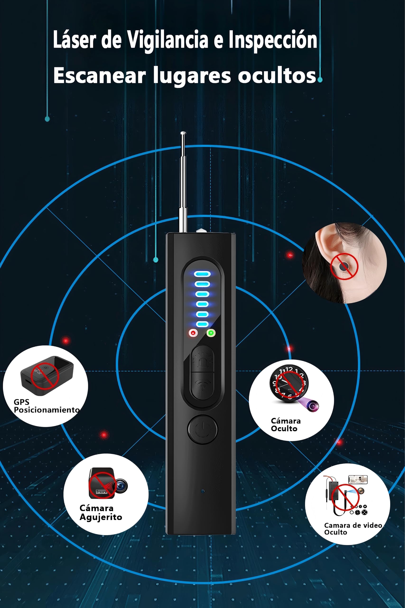 Gonikli Detector de Camaras y Microfonos Ocultos, Camara Espia Espía Oculta, Monitoreo Remoto Detector Portátil Camara Oculta, Inalámbrico, Oficina, Hotel（1.5 * 3 * 10 ） - 4