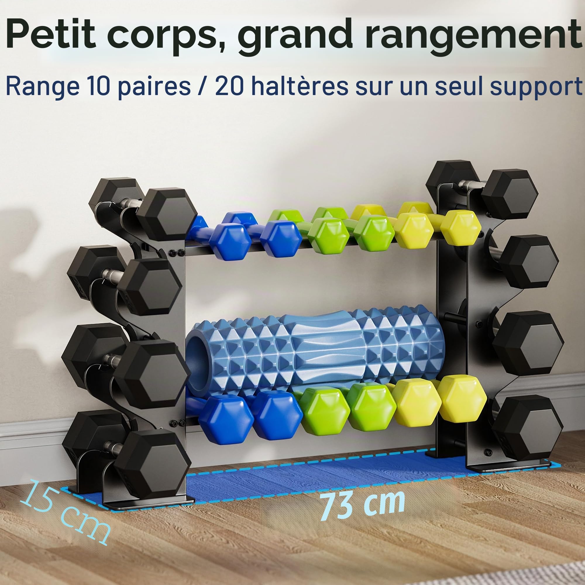 Support d'haltères à 4 niveaux pour salle de sport à domicile – Support de poids compact pour haltères, poids libres, support de rangement en acier robuste pour haltères en néoprène et haltères