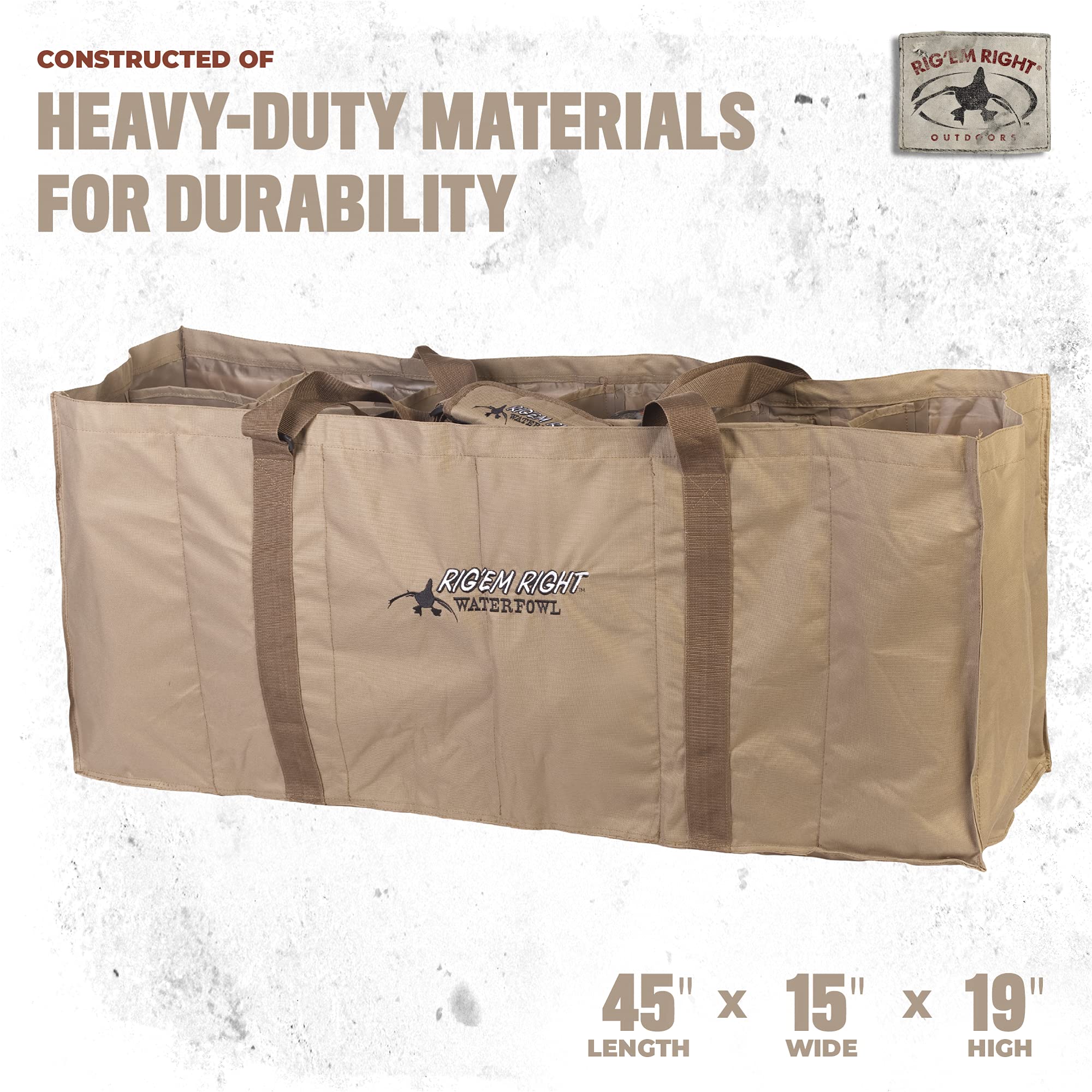 Rig'Em Right Waterfowl 12-Slot Floating Duck Decoy Bag with Padded Adjustable Shoulder Straps, Cushioned Side-Panels, Bottom Drains and more - Holds 12 Magnum Duck Floaters
