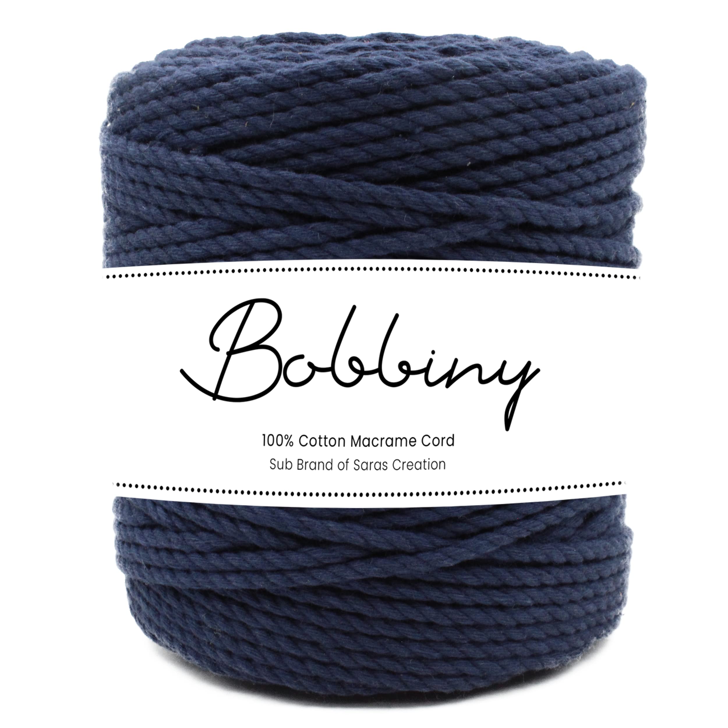 BOBBINY 3 Ply Twisted Macrame Cotton Cord Dori (Roll Packaging) Thread For Macrame DIY And Other Projects | Ink Blue | 3Mm, 50 Meter, 1 Count