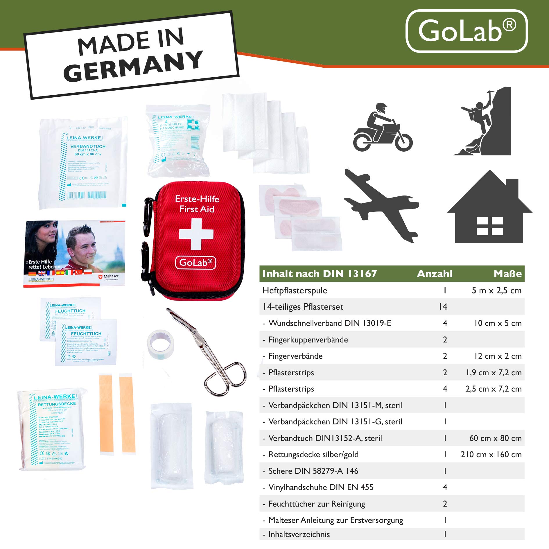 GoLab Kit di pronto soccorso per outdoor, sport e viaggi progettato per un trattamento medico ottimale