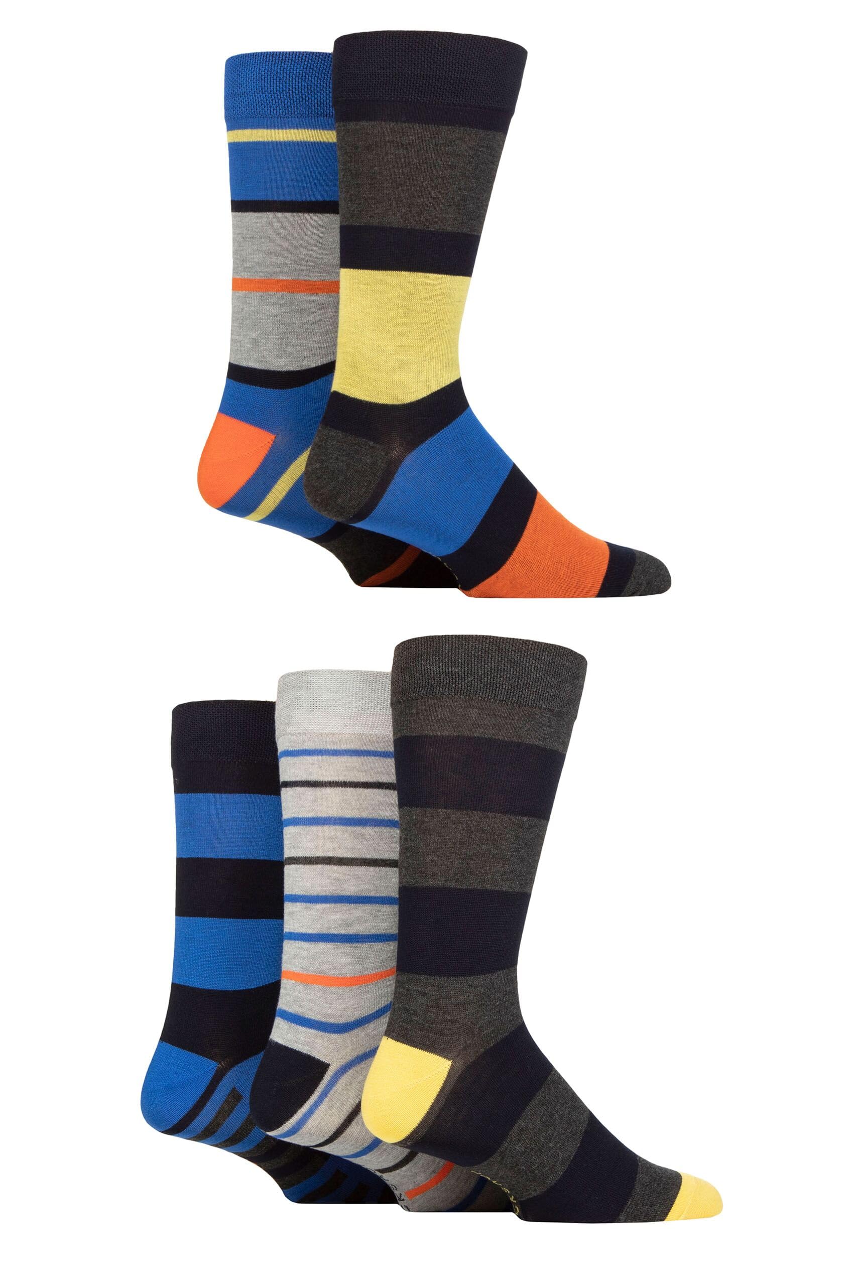 SockShop Men's Patterned Bamboo Socks - Bright Colourful Natural Various Designs for Everyday Wear Size 7-11 Multipack of 5 (7-11, Striped Navy Bright)