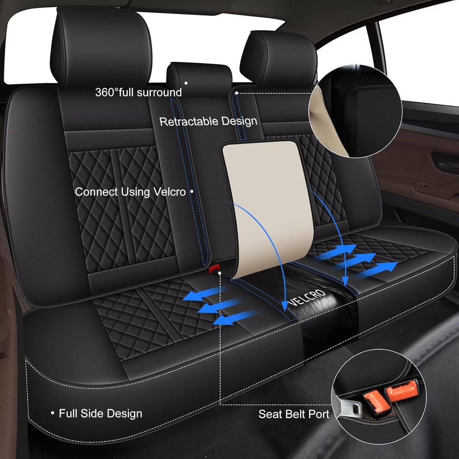 YORKNEIC Seat Covers for Nissan Maxima 2011-2022 2023: 5-Seat Set Breathable Leather Car Seat Covers Full Set - Compatible Airbag & with Lumbar Support (5-Seat Set, Black)