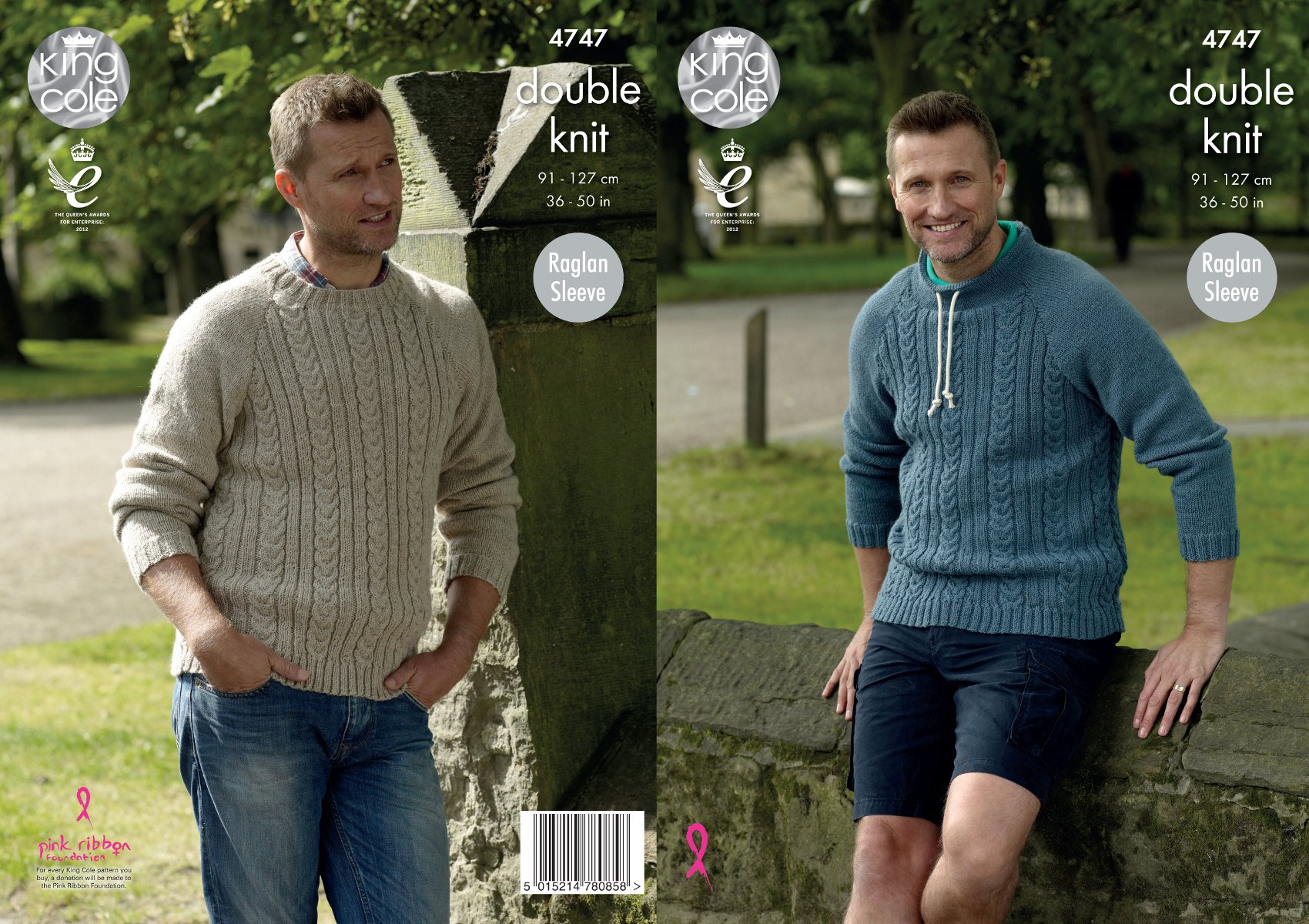 King Cole 4747 Knitting Pattern Mens Raglan Sleeve Sweater in King Cole Merino DK,Multicolor,36" - 50" chest