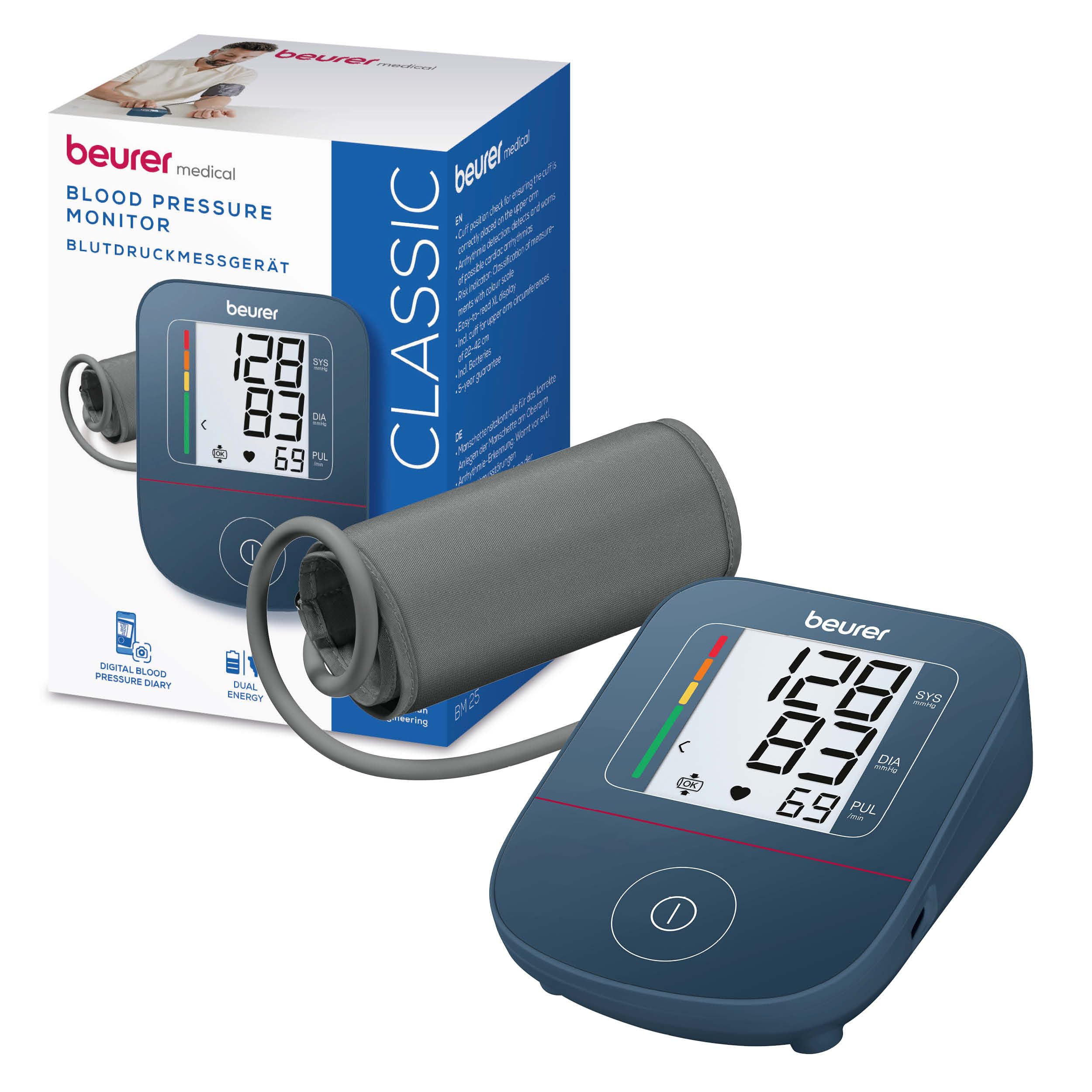 Beurer BM 25 misuratore di pressione da braccio, funzionamento semplice con un pulsante, misurazione precisa, rilevamento aritmie, porta USB-C, polsino 22-42 cm, trasferimento dati a Apple Health