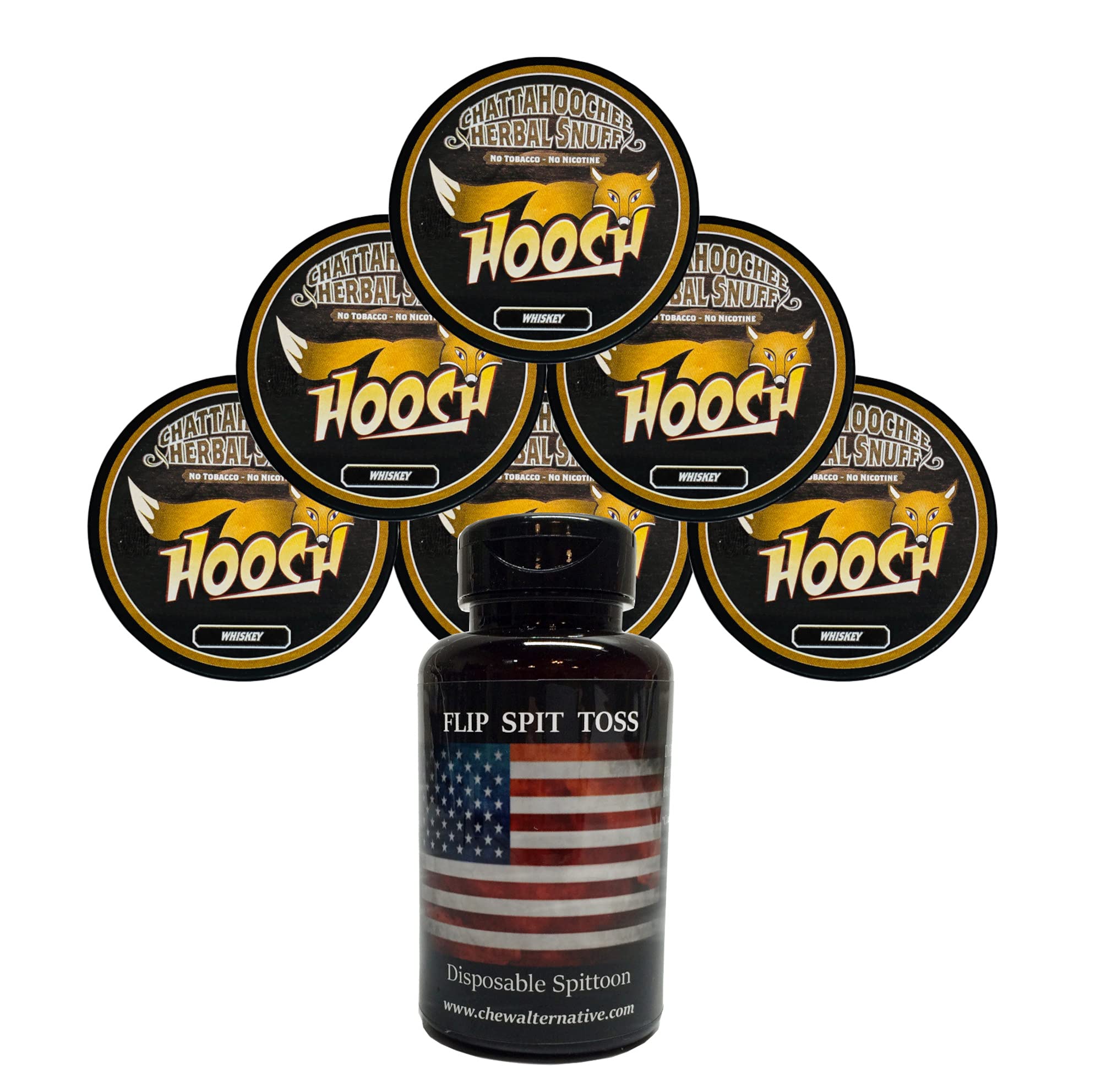Hooch Herbal SnuffWhiskey Rough Cut 6 Cans with DC Crafts Nation Mud Bud Spittoon - US Flag