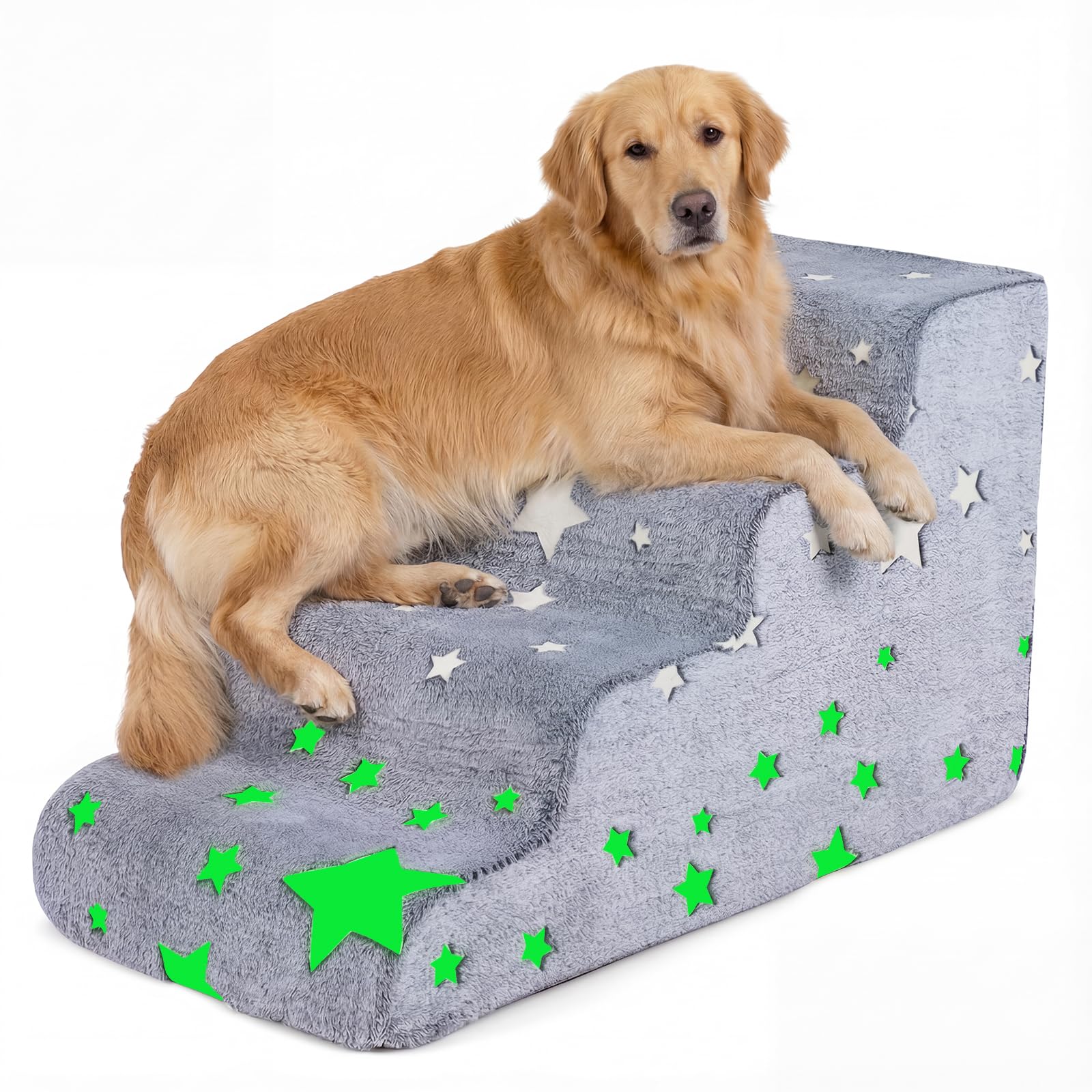 COSTWAY Scaletta per Cani in Schiuma a 3 Gradini, Scala Cane con Fondo Antiscivolo, Rivestimento in Flanella Lavabile, Scala per Letto Alto e Divano per Cani Anziani e Infortunati (Taglia 2)