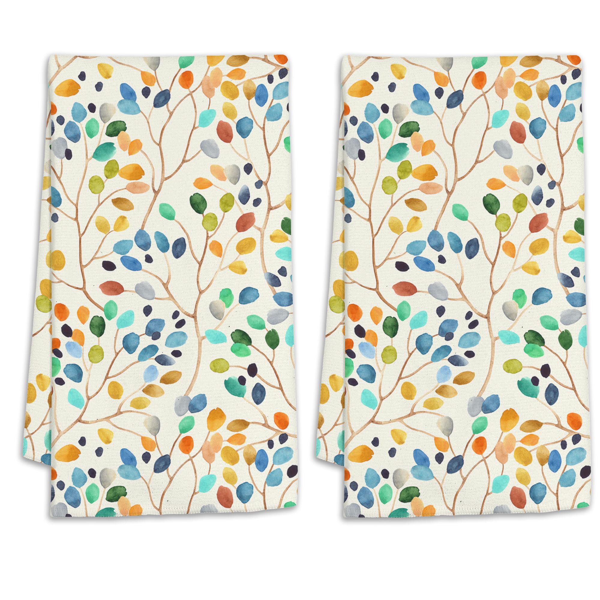 CIAIDU Colorful Leaves Floral Hand Towels Set of 2,Boho Spring Nature Plant Bath Hand Towels for Bathroom Decorative Soft Absorbent Dish Towels for