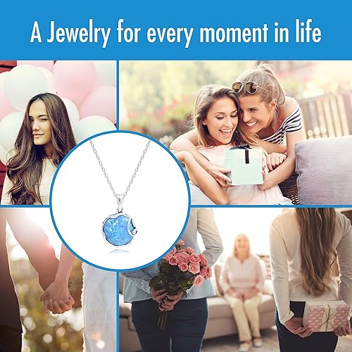 Miniatura 6 de 925 Sterling Silver Blue Opal Large Pendant Libra Natural October Birthstone Round Pendant Antique Jewelry For Women  Handmade Vintage Style Fire