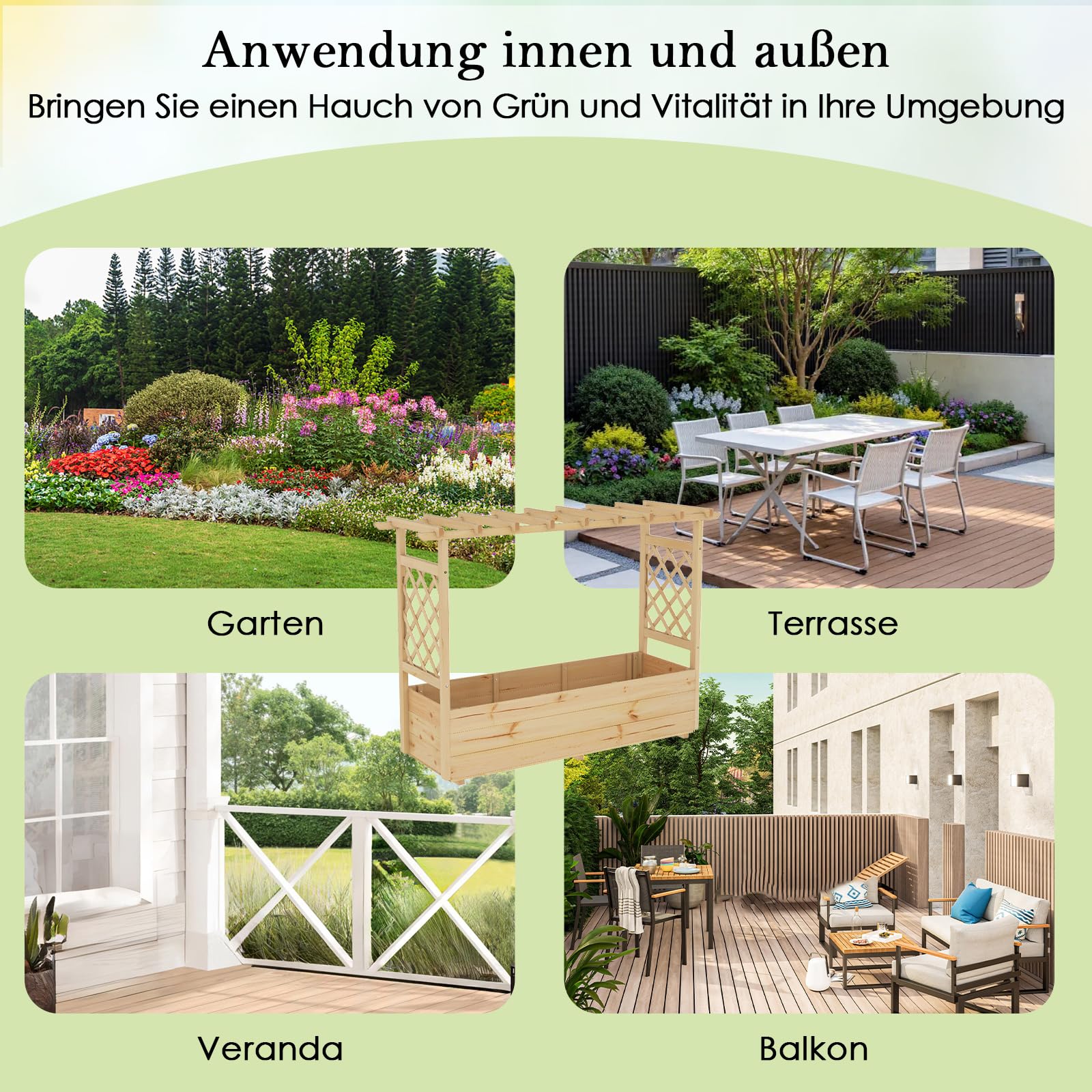 RELAX4LIFE Pflanzkasten mit Rankgitter, Hochbeet mit Hängedach, Blumenbeet für Kletterpflanzen Blumen Gemüse Obst, Blumenkasten für Balkon Terrasse Garten (148 x 50 x 103cm)