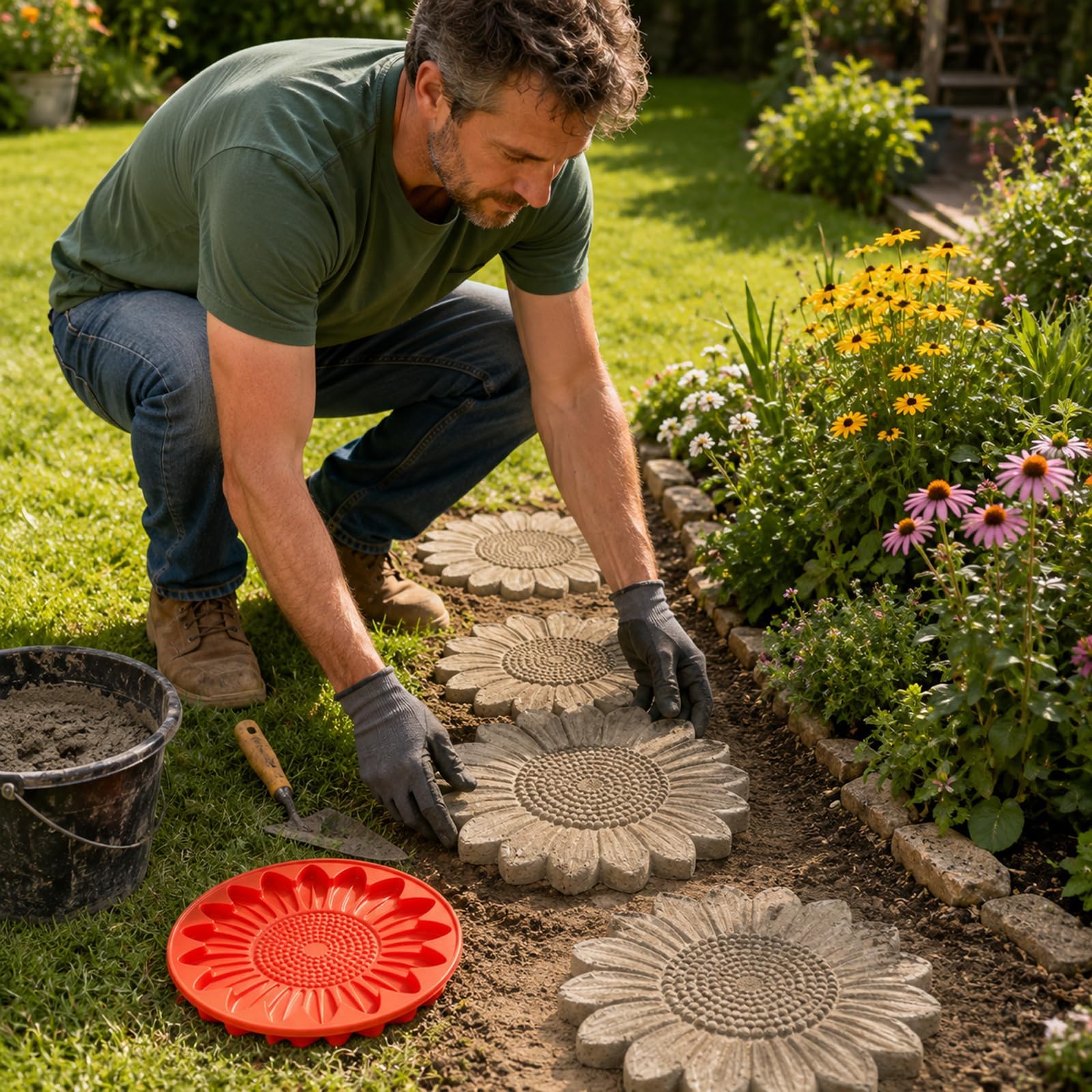 Molde de piedra para jardín, molde reutilizable de silicona para adoquines de hormigón, herramienta de fundición de caminos DIY de 15,7 pulgadas, decoración de césped de patio，#E