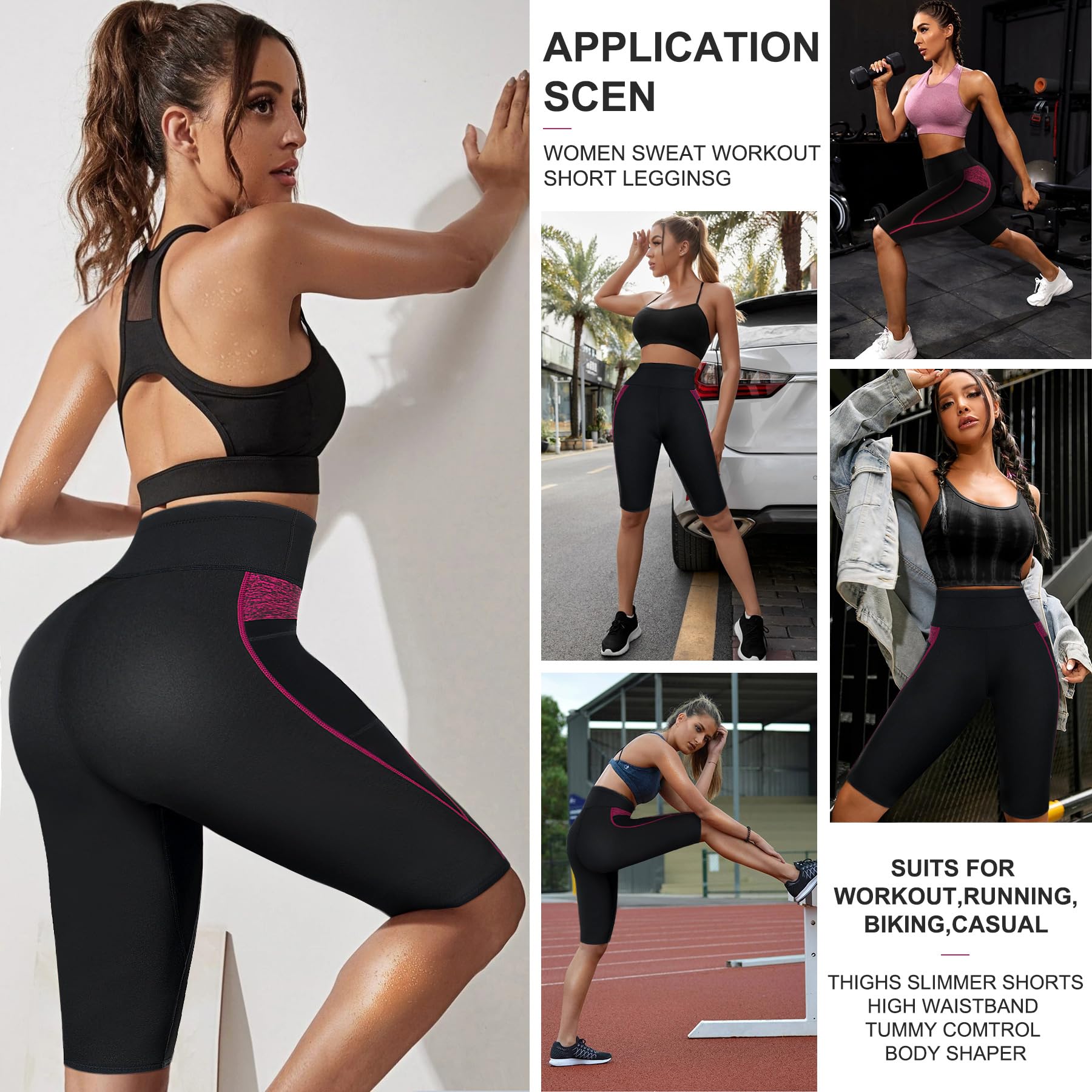 TrainingGirl High Waist Sauna Sweat Shorts Weight loss Workout Pants with Pocket for Women Running Gym Yoga Exercise