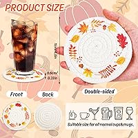 Vista 2 de Posavasos de otoño de Acción de Gracias de Whaline Hojas de arce hechas a mano trenzadas de algodón para bebidas, naranja y amarillo