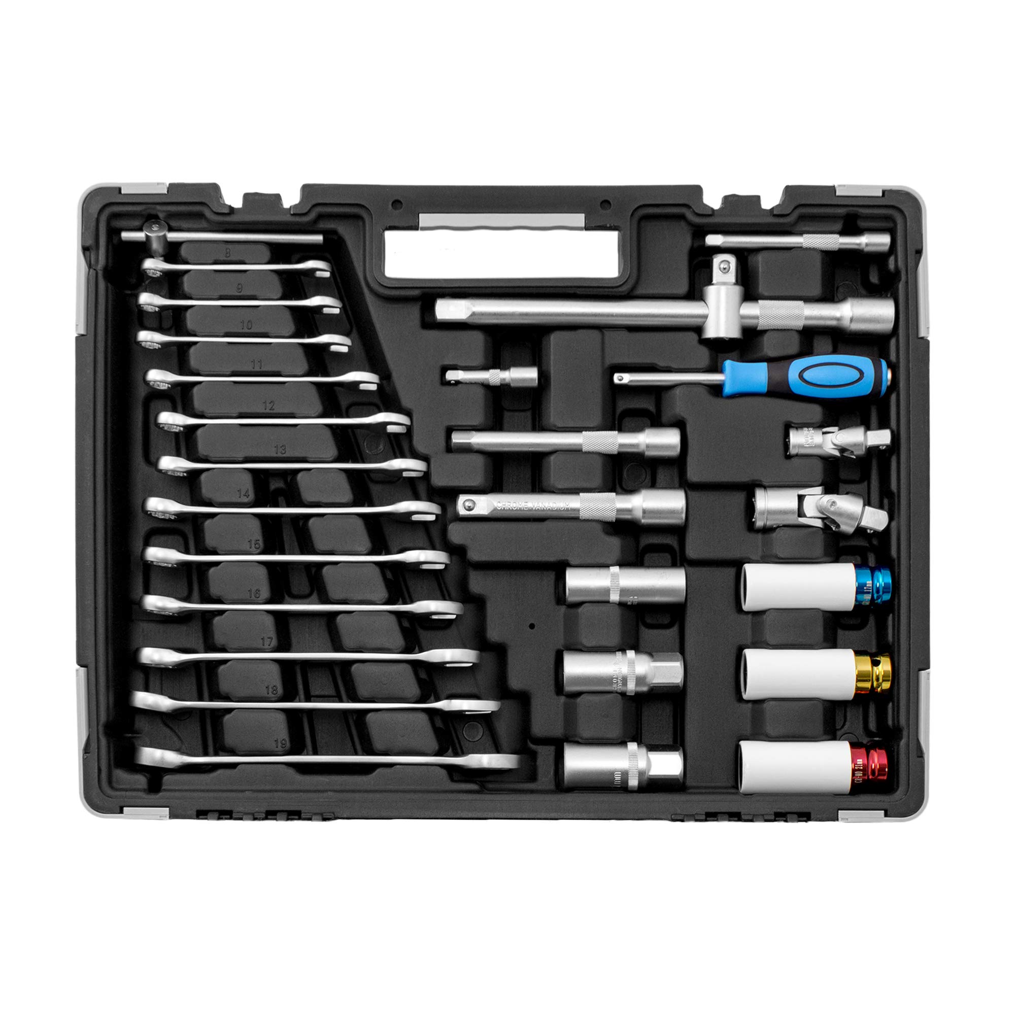 Karcher - Juego de llaves de trinquete (157 piezas, 1/4" + 3/8" + 1/2", con herramienta de cromo vanadio