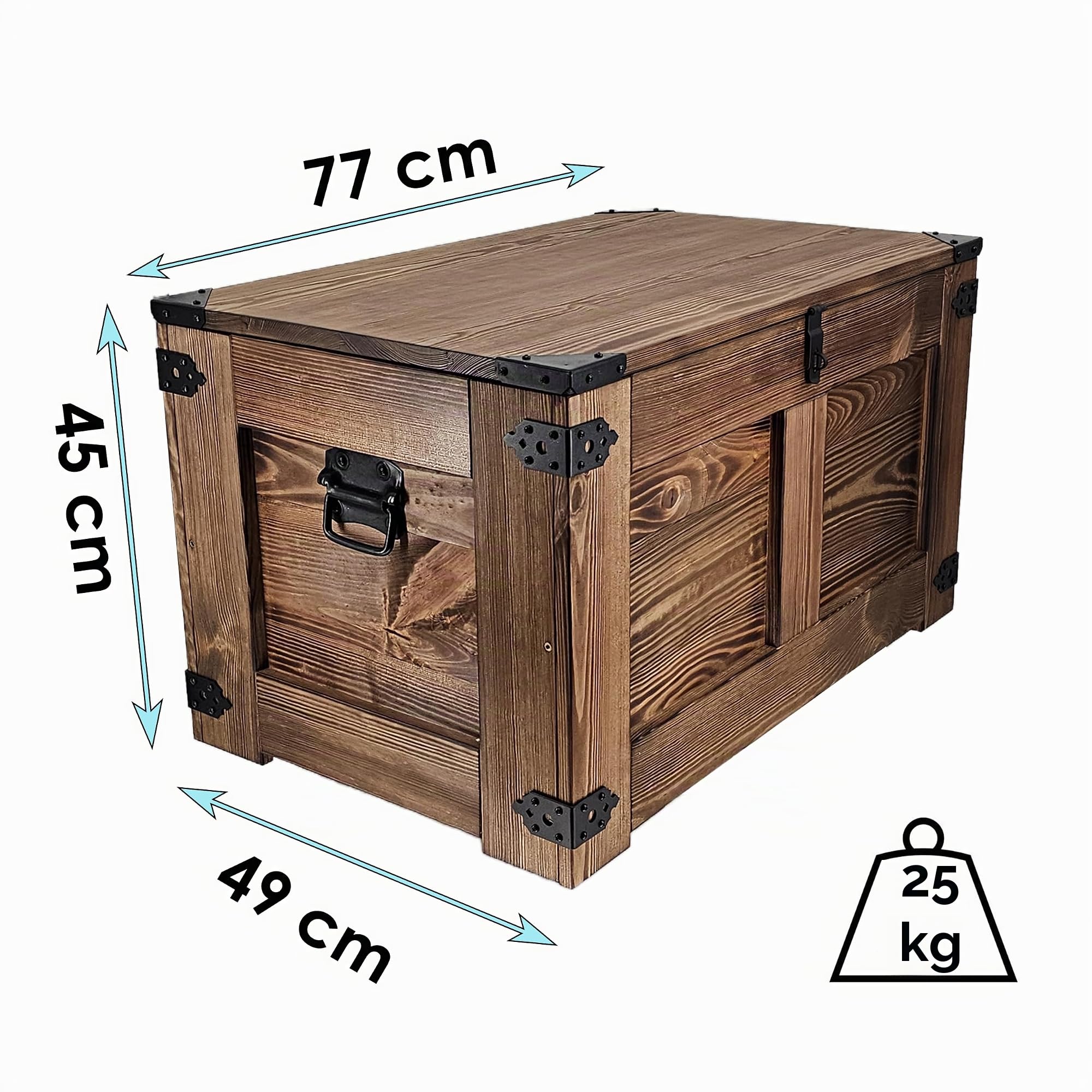 CREATIVE COOPER holzbox, schatztruhe, aufbewahrungsbox, Tisch, rustikal truhentisch, couchtisch, 77x49x45 cm, Handarbeit holztruhe, Eco Holzöl Wenge