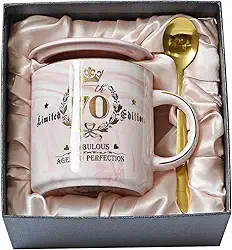 Presentes de aniversário de 70 anos para mulheres - Caneca de café envelhecida à perfeição - Presente de aniversário exclusivo para avó, mãe, esposa, namorada, irmã, - Caneca de mármore rosa para