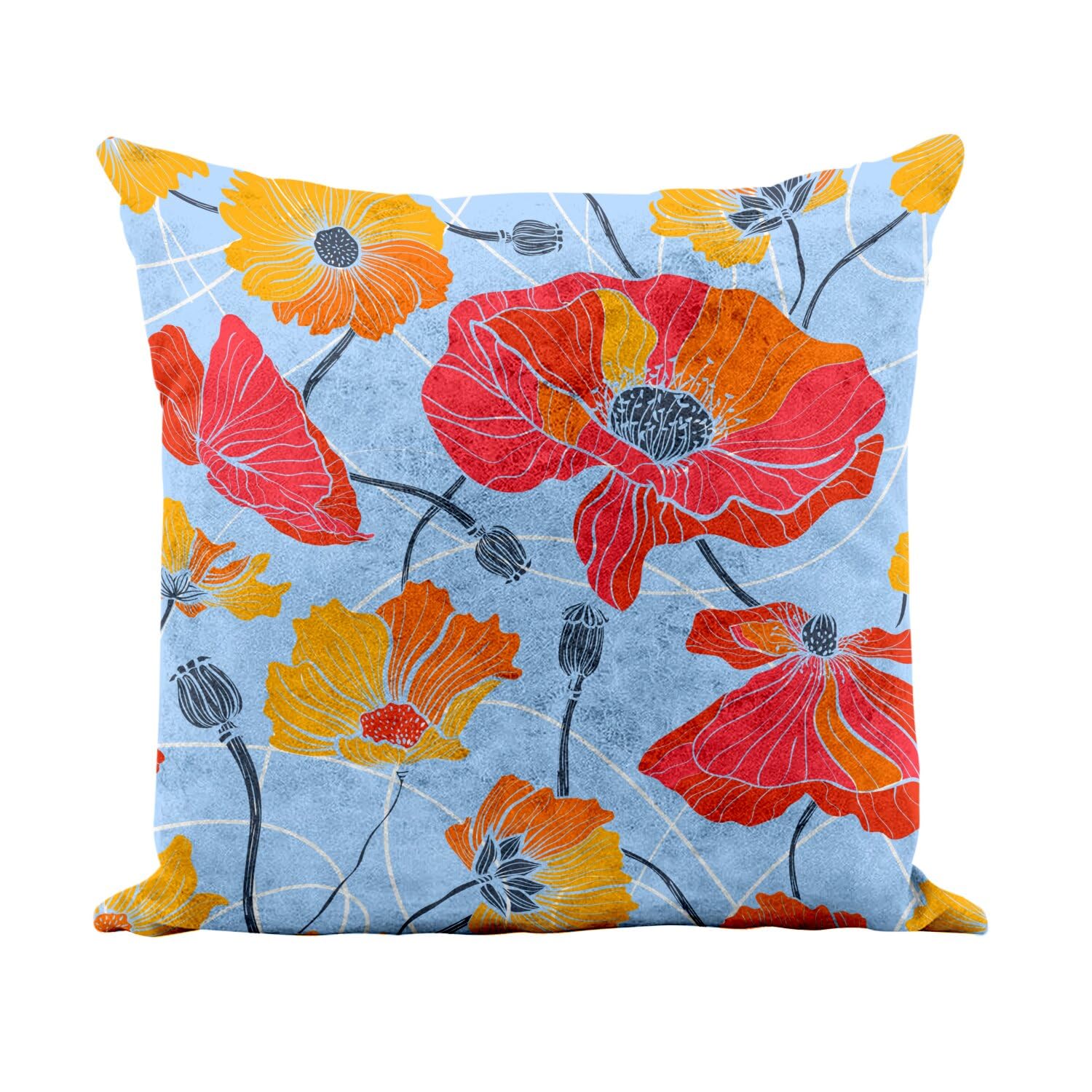 Coussin de salon coquelicot floral pastel en simili blanc 40x40