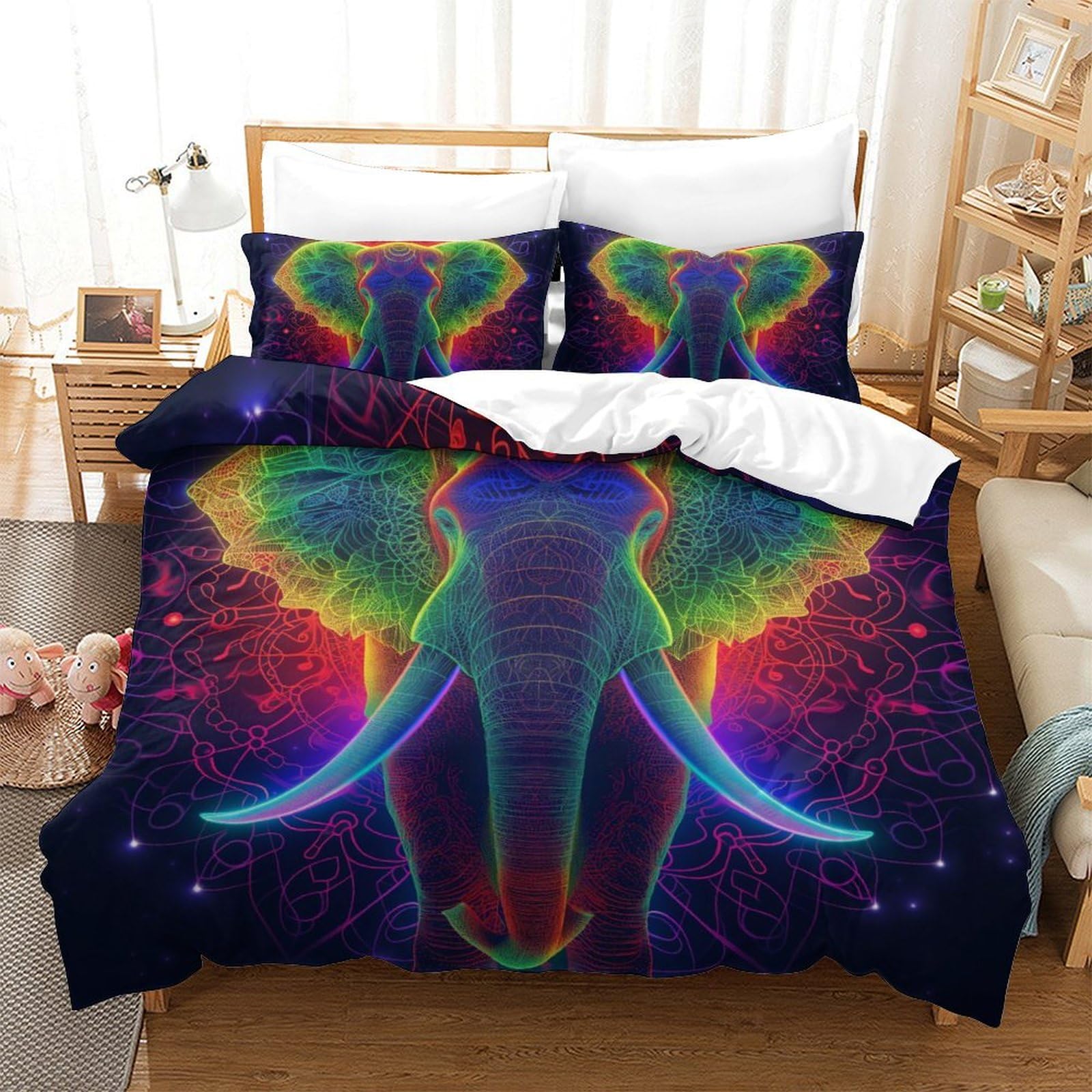 GXYUAOIEF Elephant 3D Printed Duvet Cover Set 3 Pieces Bedding Set Soft Easy Care with Zipper Closure，Pillowcases for Teens And Adults King（220x240cm）