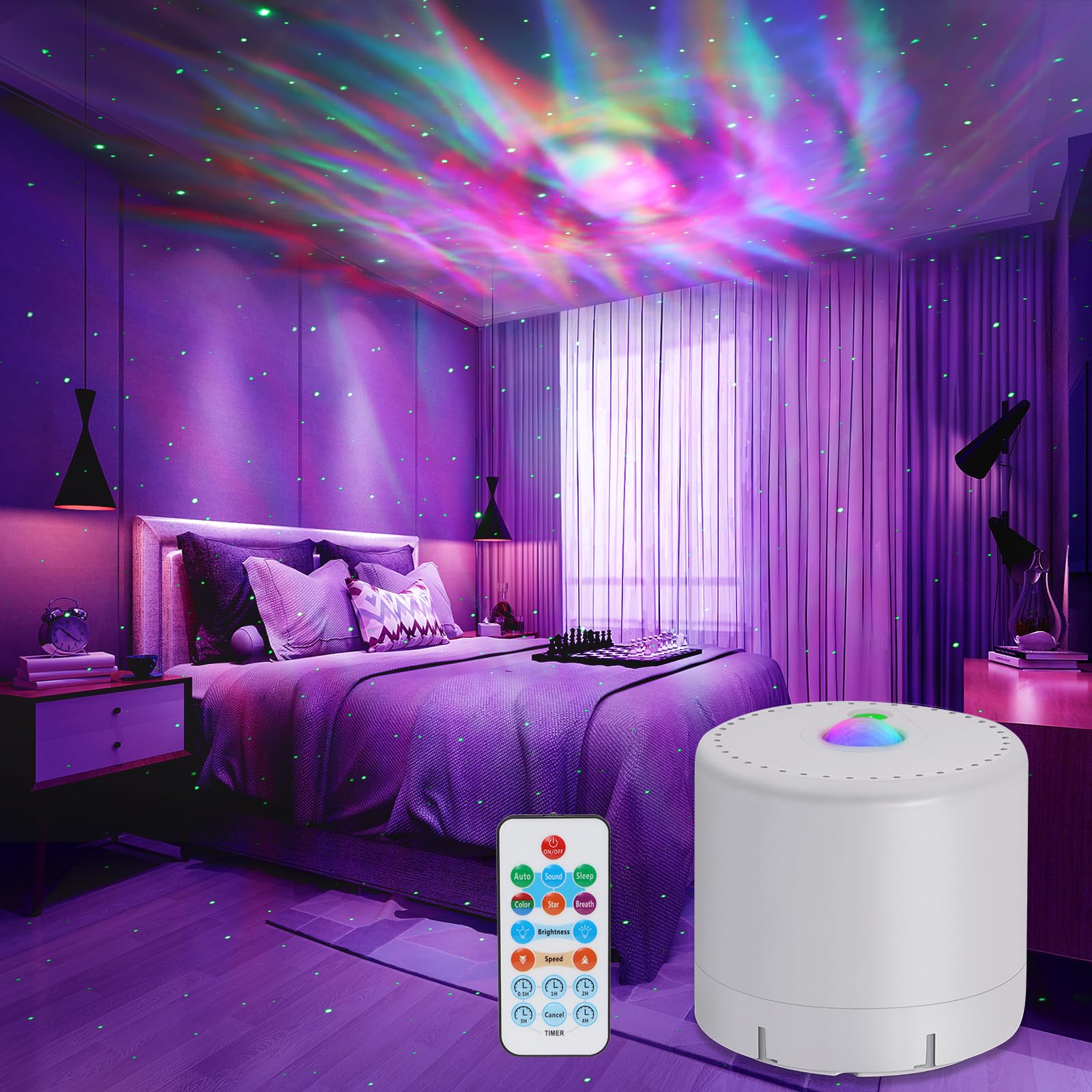 Galaxy Projektor, Sternenprojektor für das Schlafzimmer, Galaxy Lichtprojektor mit Fernbedienung und Timer, einstellbare LED-Lichtfarbe, Helligkeit und Geschwindigkeit, Sternenprojektor Nachtlicht.