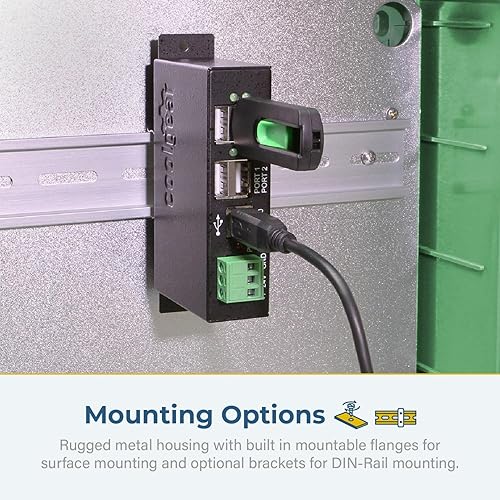Miniatura 3 de Coolgear Hub USB 2.0 industrial alimentado por 4 puertos con LED de estado de puerto, carcasa de metal, entrada de 7-24 VCC, montaje en pared y riel