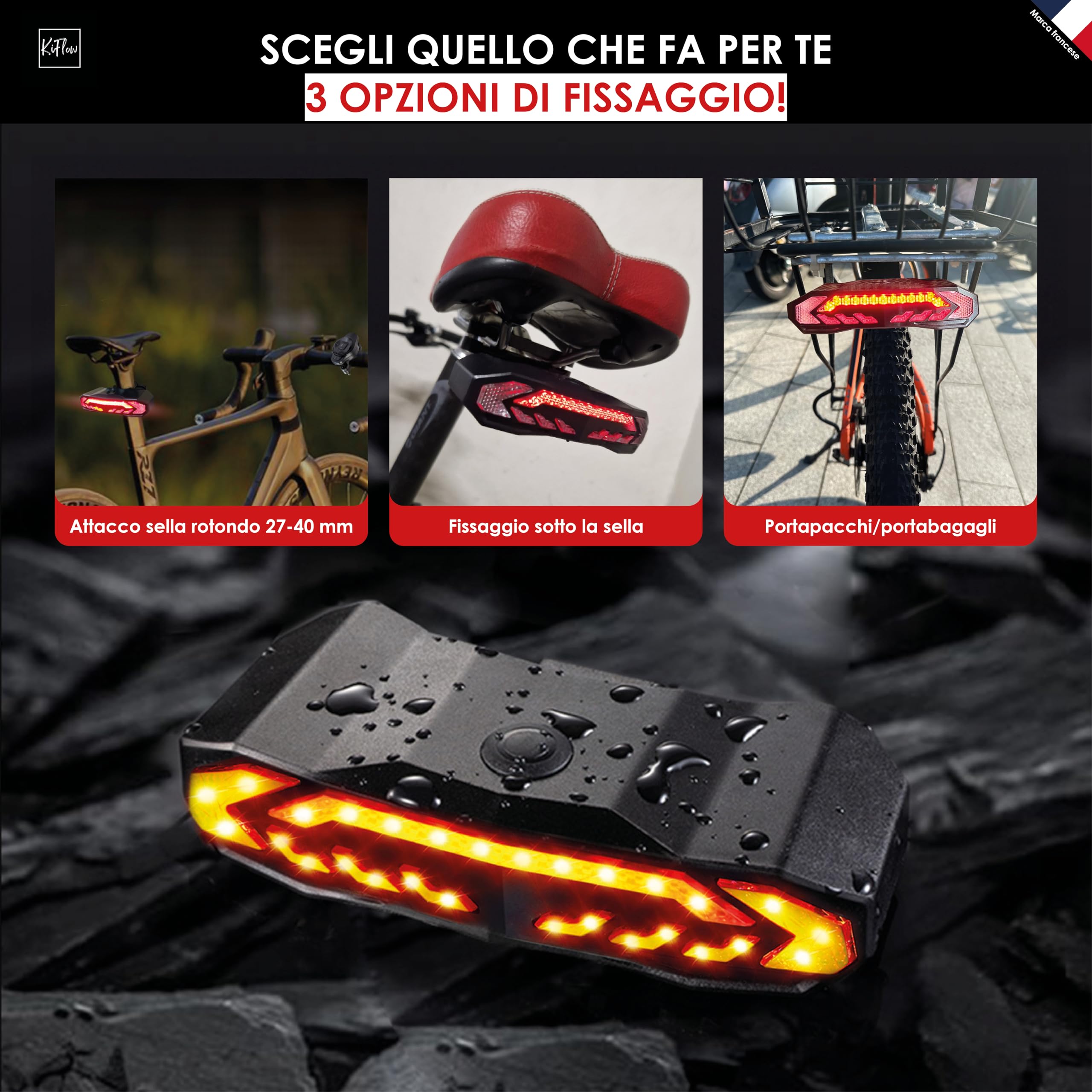 KIFLOW Luce Posteriore Bici con Frecce per Bici Elettrica e Allarme