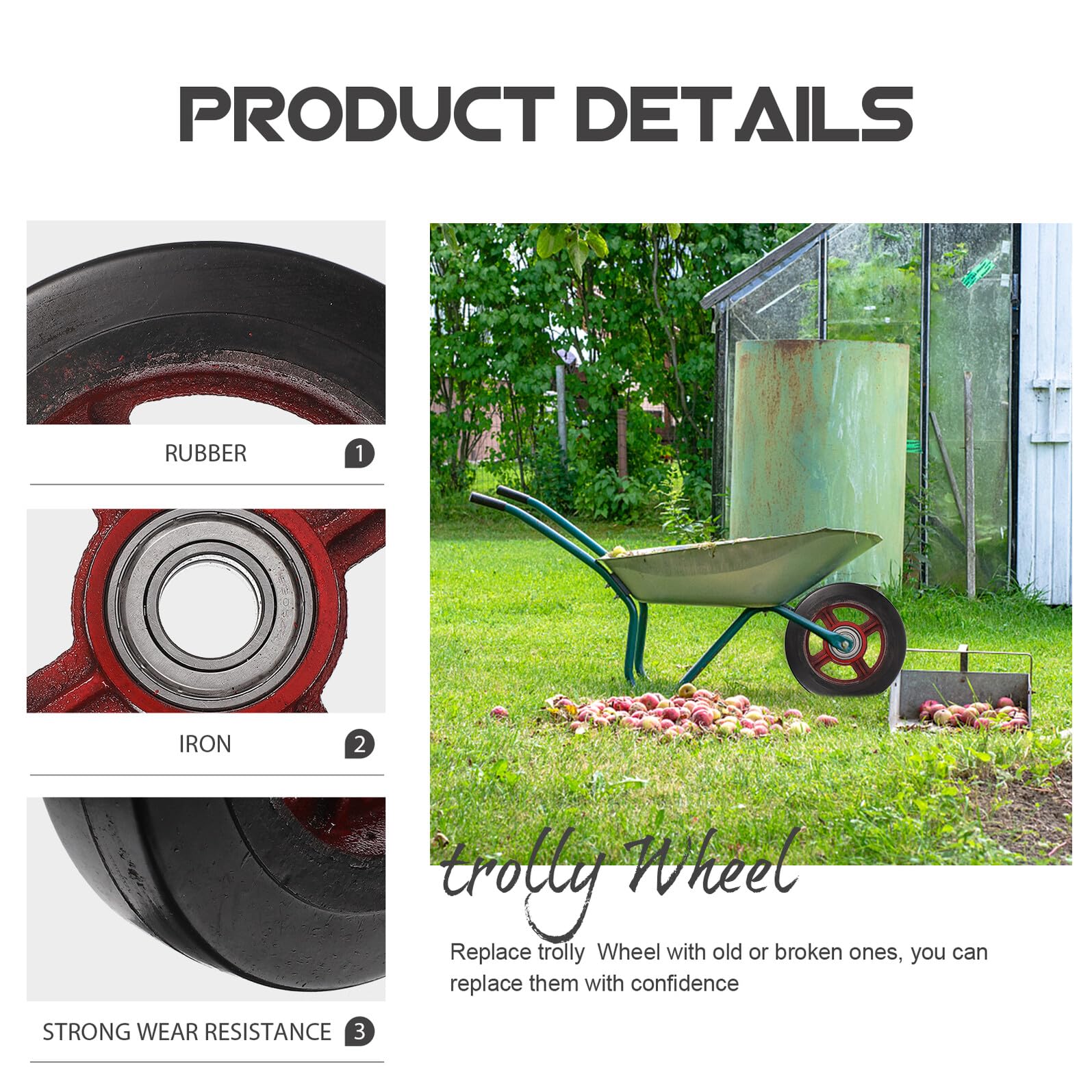 PLAFOPE Schwerlast Gartenwagen Rad Ersatz Rad aus Gummi und Metall Pannensicheres Schubkarrenrad für Utility Cart und Bollerwagen Robuste Trolley Ersatzräder für Outdoor einsatz