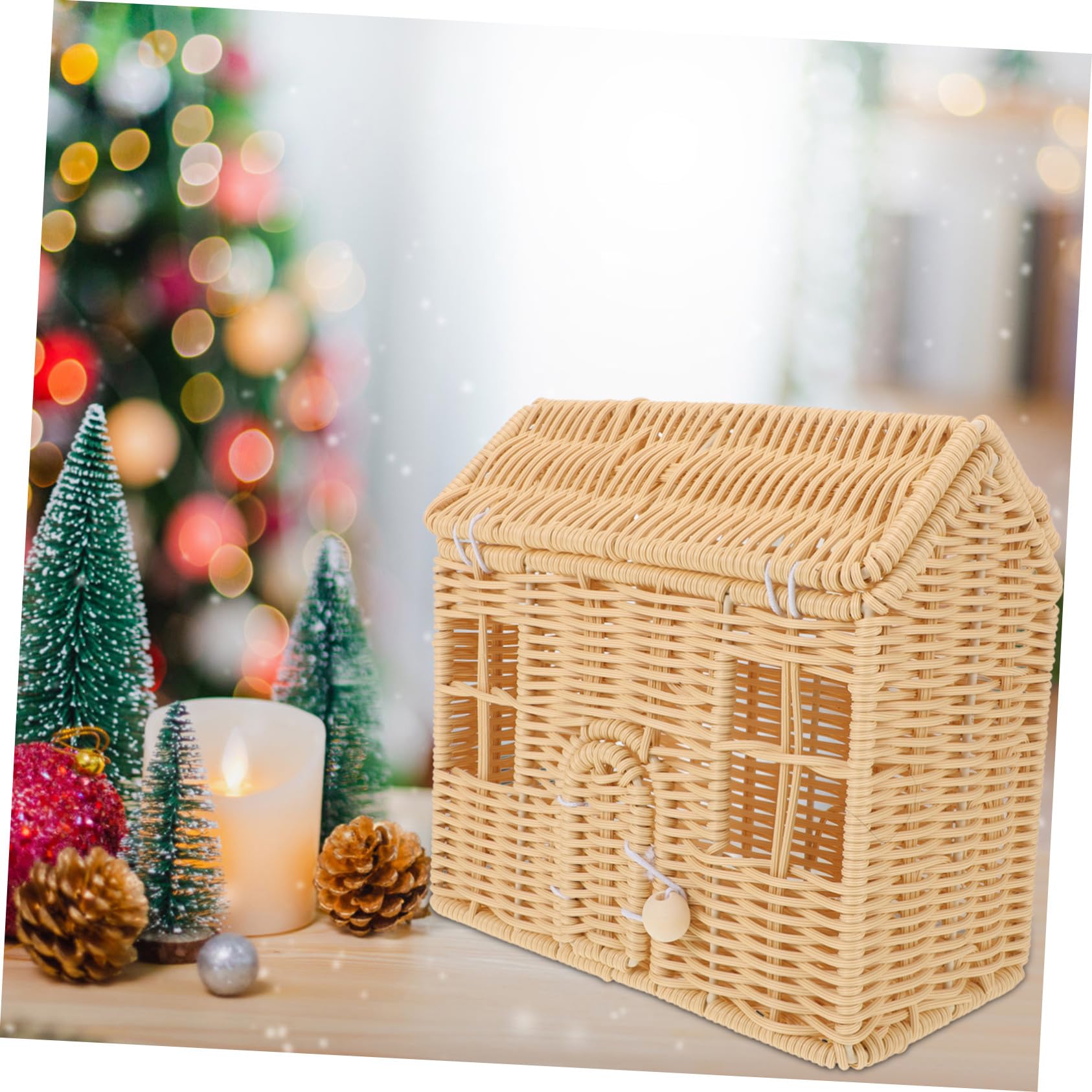 ABOOFAN Cesta Tejida con Asa de Casa Pequeña Cesta de Dulces Navideña Decorativa para Regalos de Fiesta de Shower Bodas y Celebraciones Navideñas