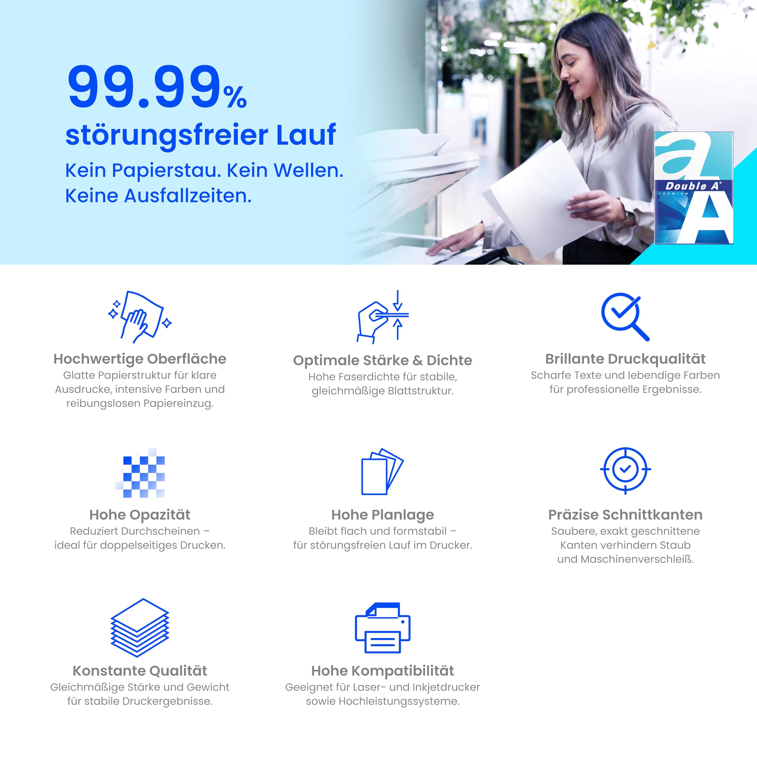 Double A Premium - Papel para imprimir (formato A4, 80 g/m², 2.500 hojas), color blanco