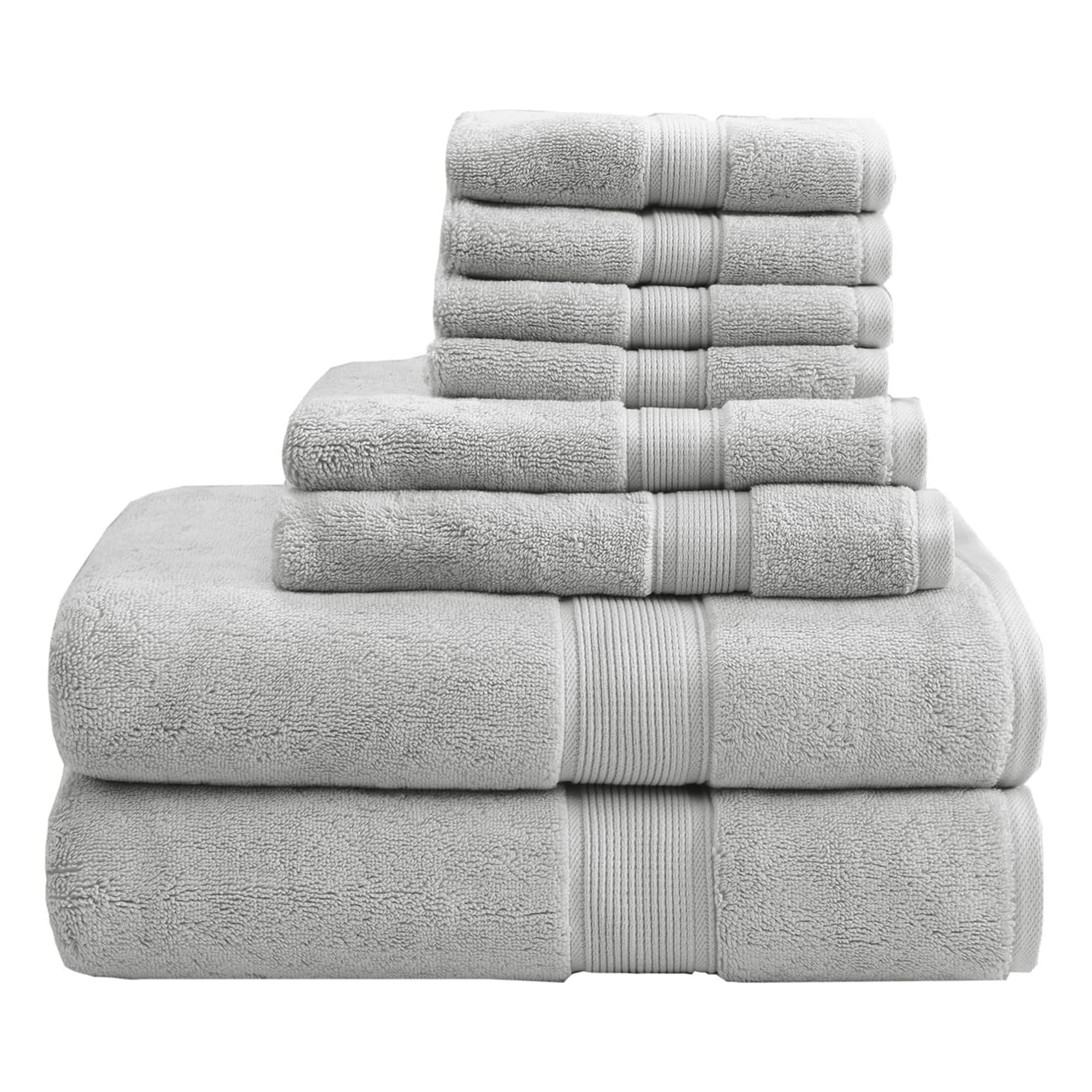 Madison Park Signature 800GSM 100% Cotton Luxurious Bath Towel Set Highly Absorbent, Quick Dry, Hotel & Spa Quality for Bathroom, Multi-Sizes, Silver 8 Piece