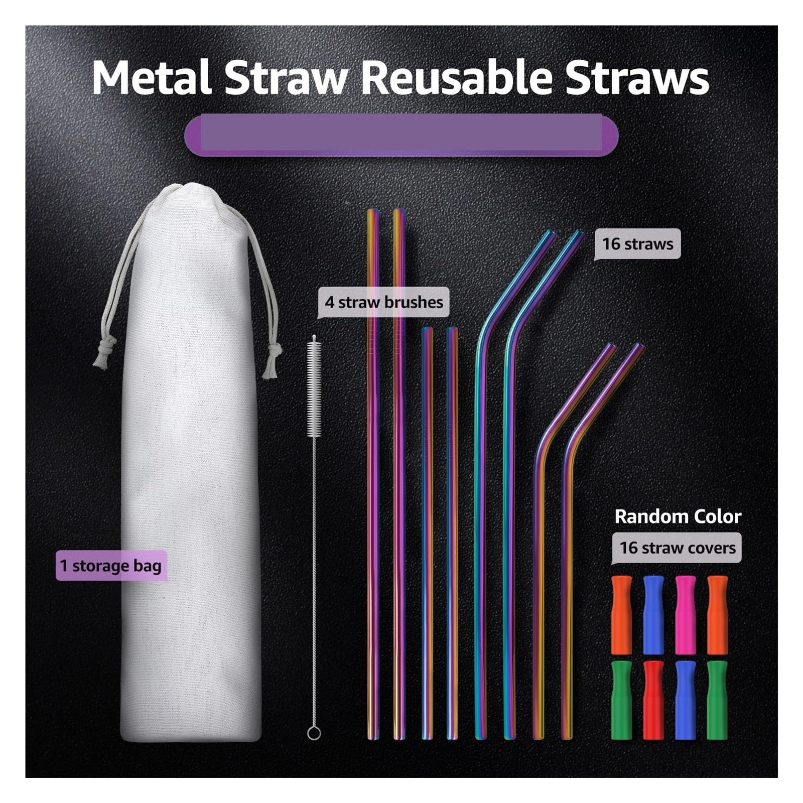 Stainless Steel Straws Gebogener Strohhalm aus Edelstahl, tragbare Strohhalme, lang trinkende Silikonspitzen, Bürste für Kaltgetränke(32pcs)