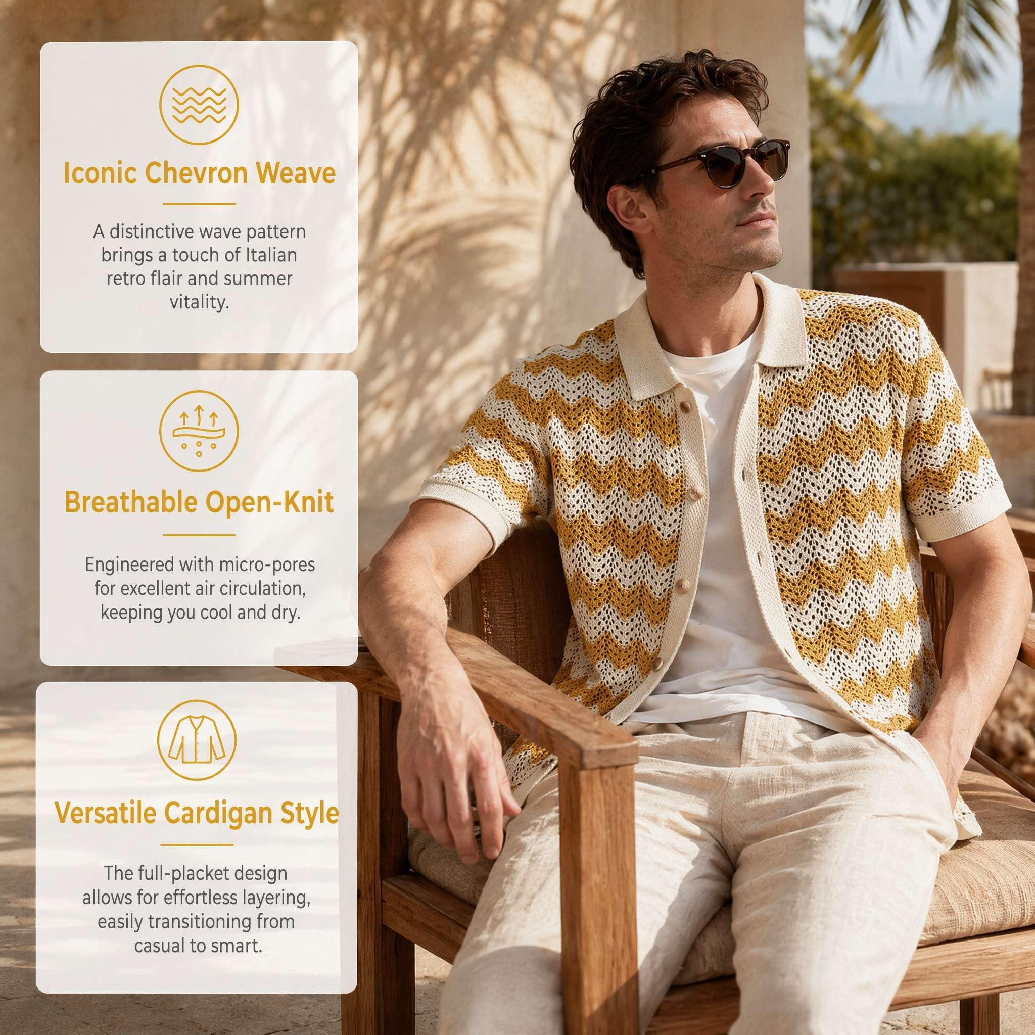 Chemise Polo Homme Tricotée Bohème Manches Courtes Casual Chic