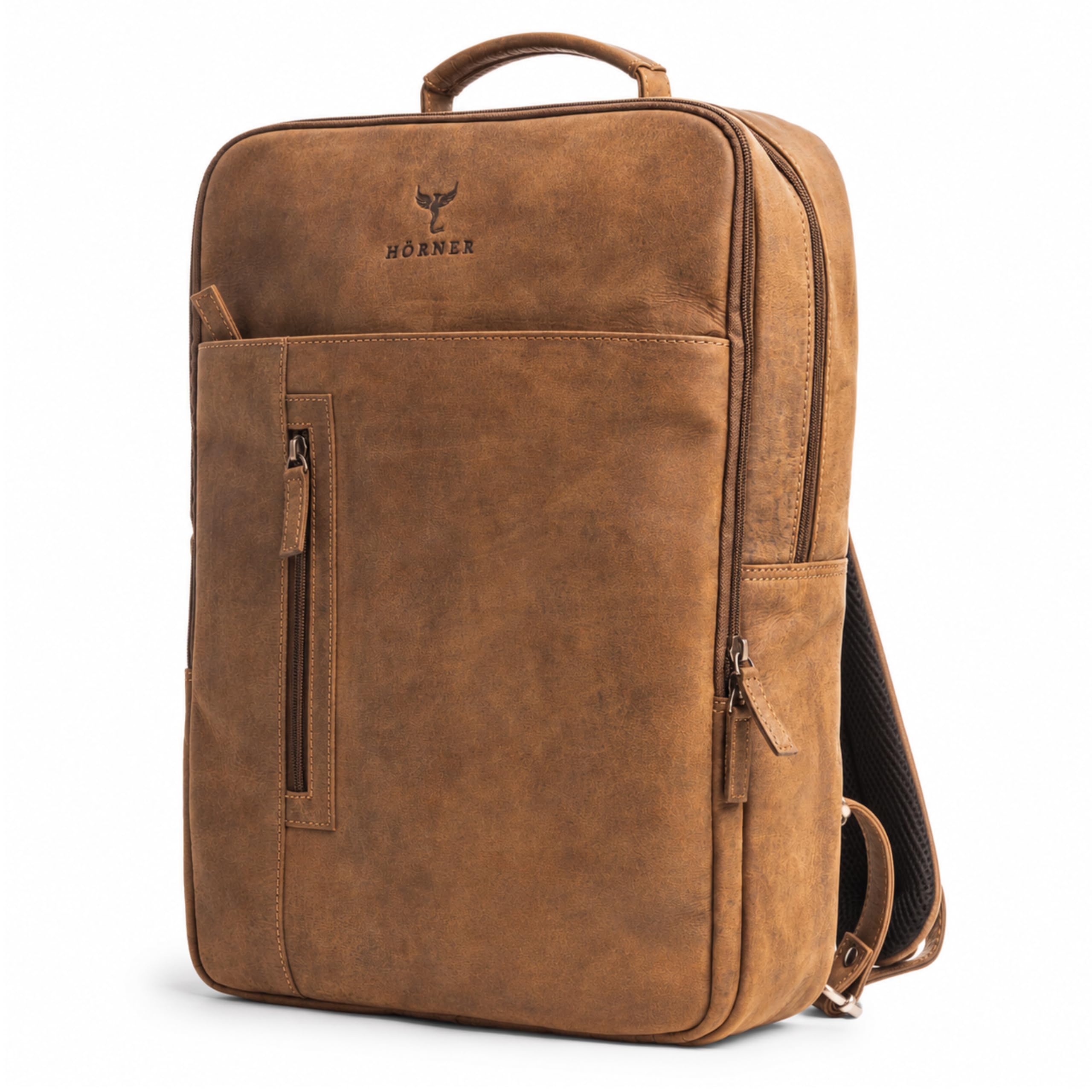SAXUM Leder Rucksack Herren – Business Laptop Rucksack bis 16 Zoll – Echtleder Lederrucksack mit Laptopfach für Arbeit, Büro, Uni & Reise – geeignet Ryanair Handgepäck 40x30x20 - Braun