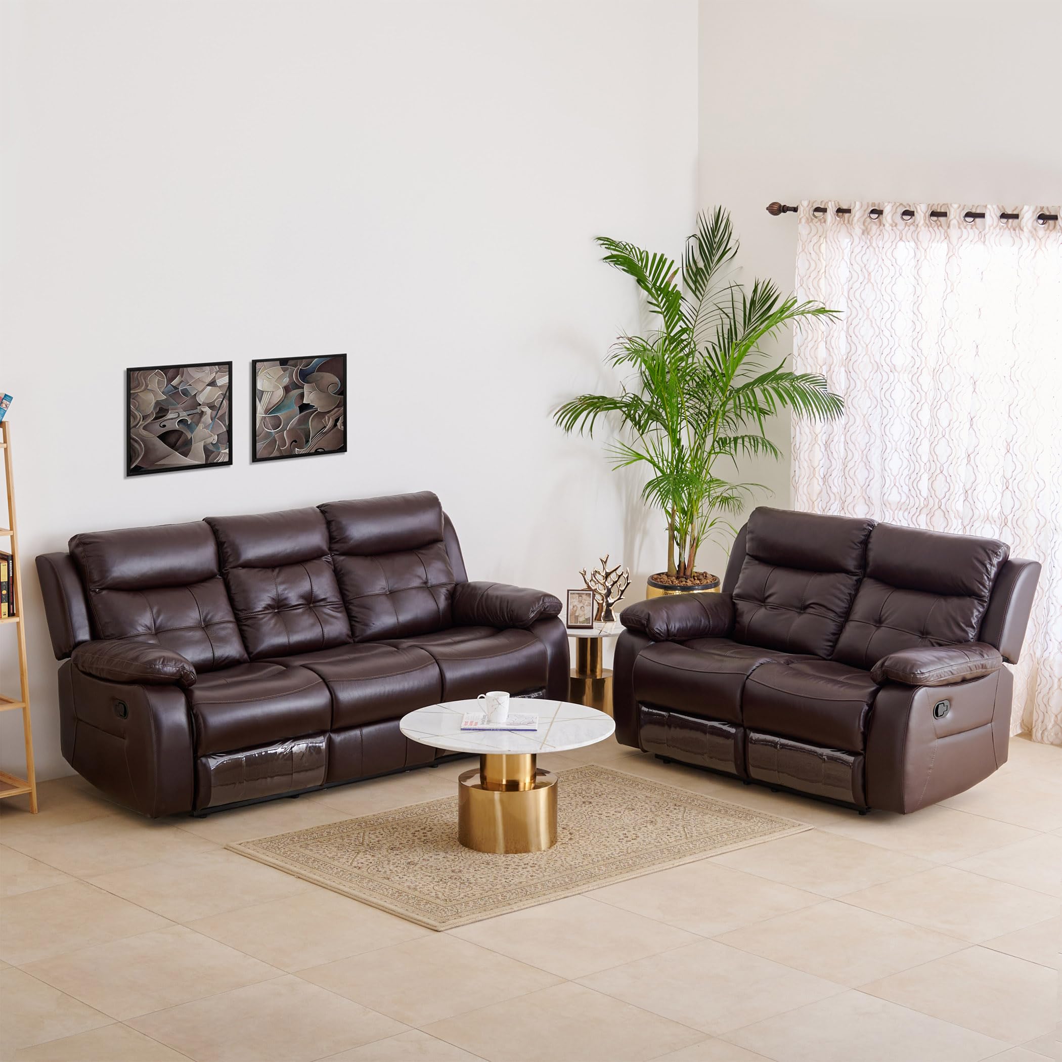 Home Centre Blake Half Leather Seater Recliner Set