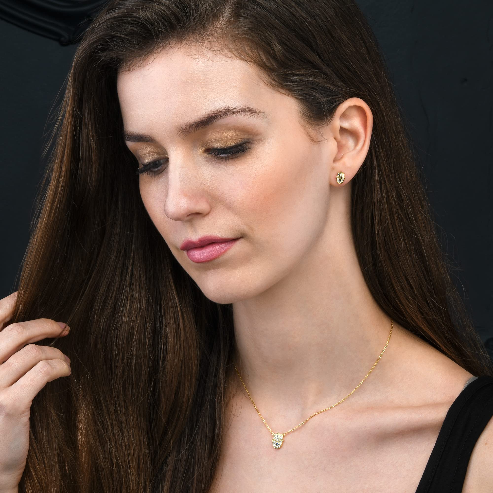 Diamond Treats Collana con Ciondolo a Forma di Mano di Fatima in Argento 925, Collana Hamsa per Donna e Ragazza con Pietre di Zirconi, Collana Donna in Argento, Oro Giallo o Oro Rosa