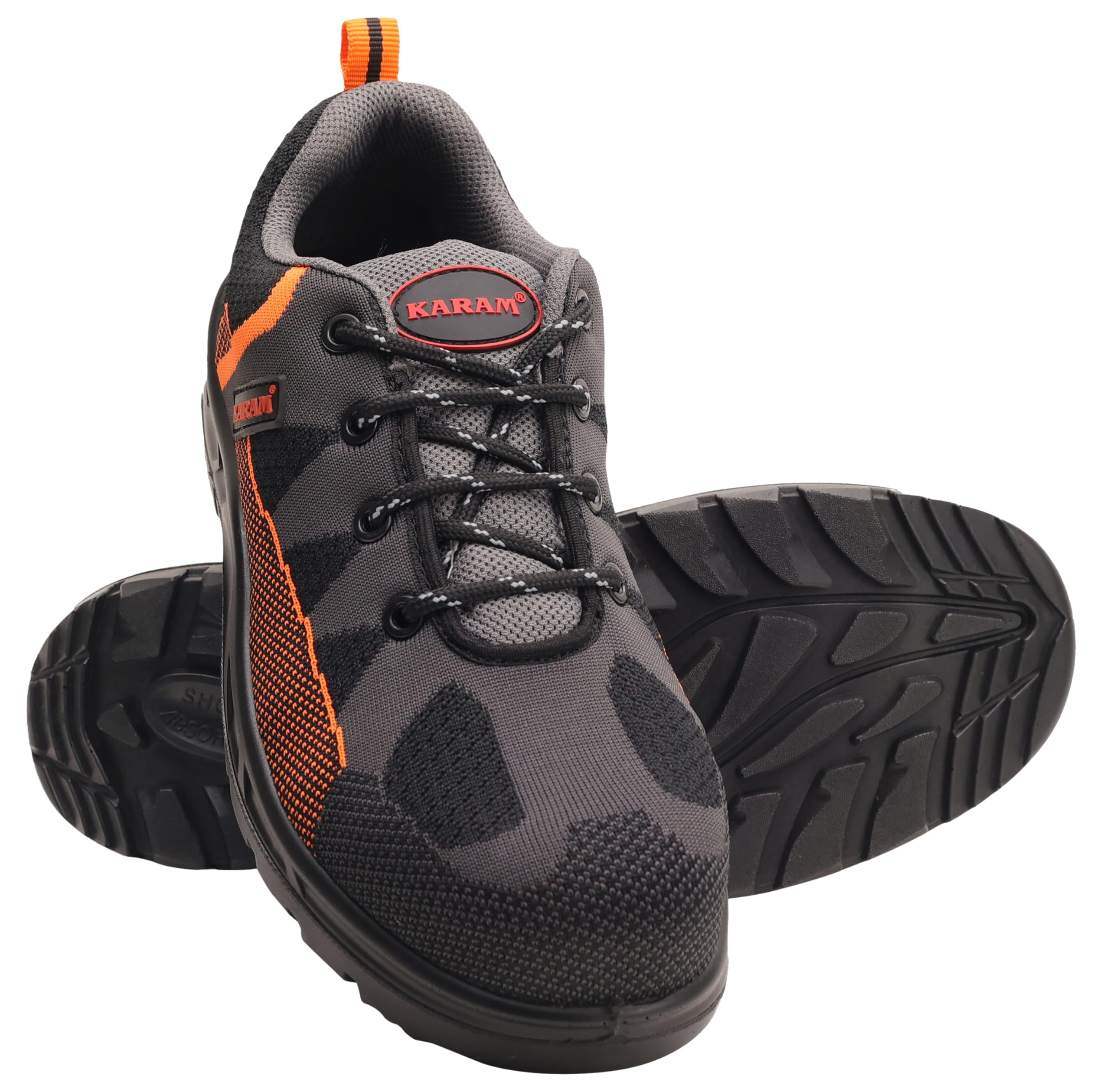 KARAM Flytex FS210 Safety Shoe | ISI Marked, Excellent Grip, Comfort & Slip Resistance | Sporty Design, Lightweight & Single Density with Fibre Toe | Orange & Black | FS210FN (FWSAMN)
