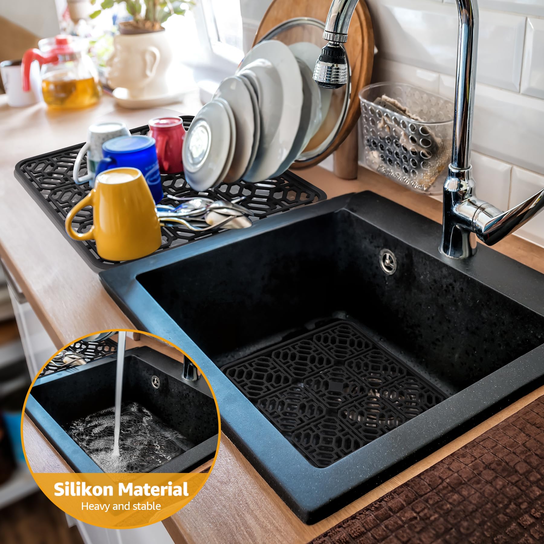 Tappetino per Lavello Cucina 30x30 cm,Silicone Tappetino per Lavello,Proteggi Lavandino Cucina Adatto ai Piani di Lavoro della Cucina,Resistente al Calore e Antiscivolo (Grigio Scuro)