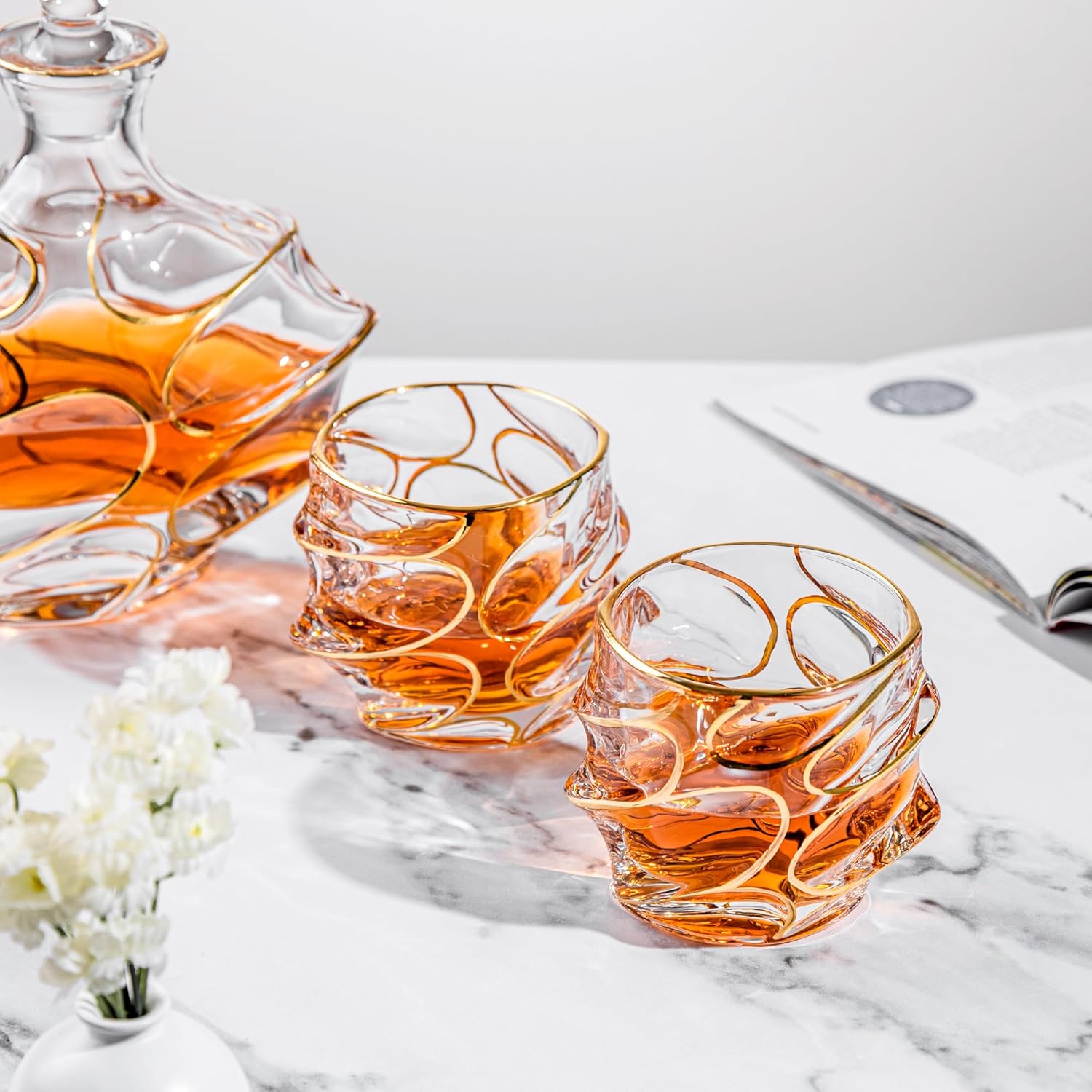 EdensDECOR Whiskey Glasses Gift Set (24k Gold Plated) Unique Luxury Gift For Men, Liquor Tumber, Bourbon, Scotch, Dad, Husbands