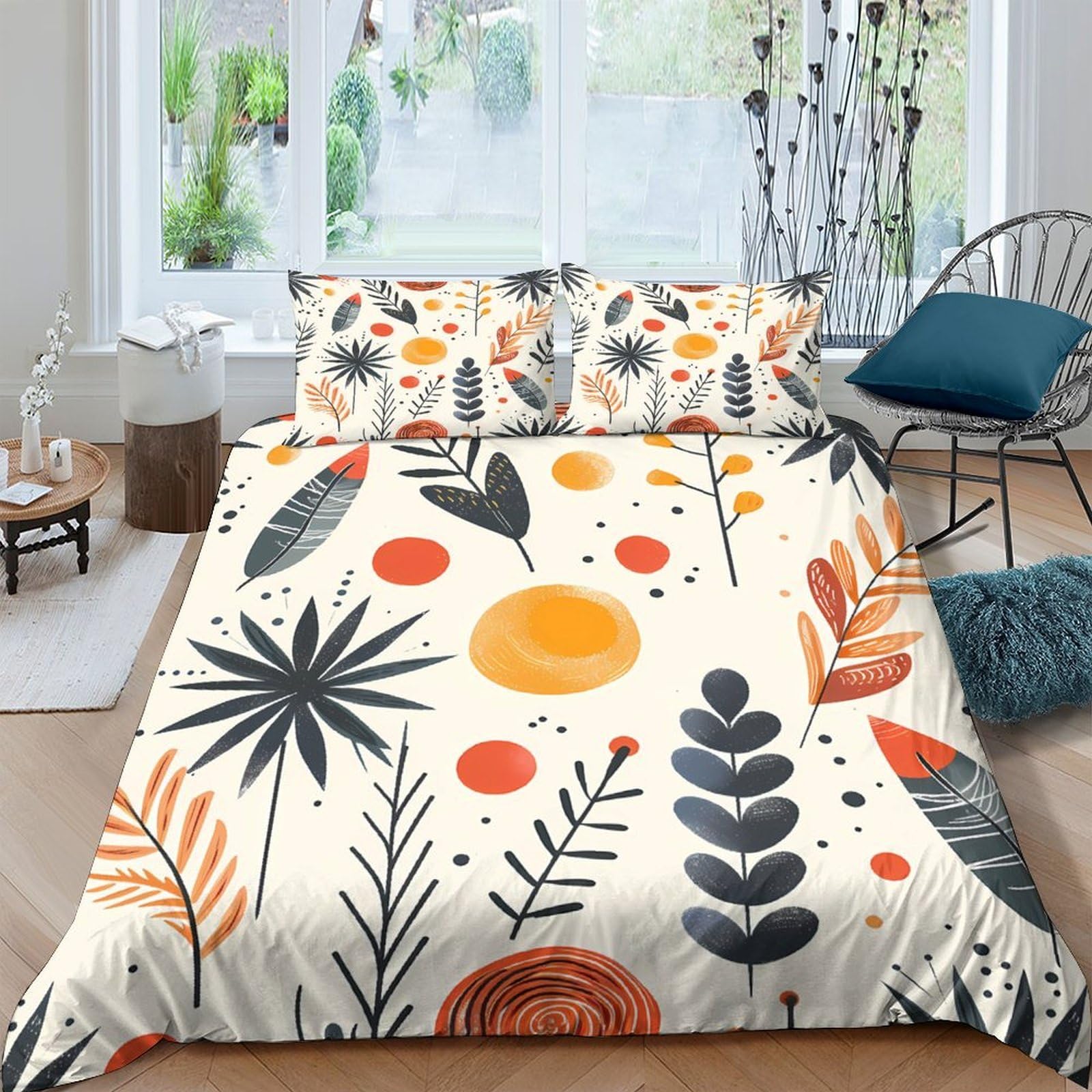 Ctjqhvkz Style-3 3D Printed Abstract Botanical Fitted Sheet Microfiber Orange Sun Leaf Mattress Cover For Bedroom Dorm Easy Care Decor Single（135X200cm）