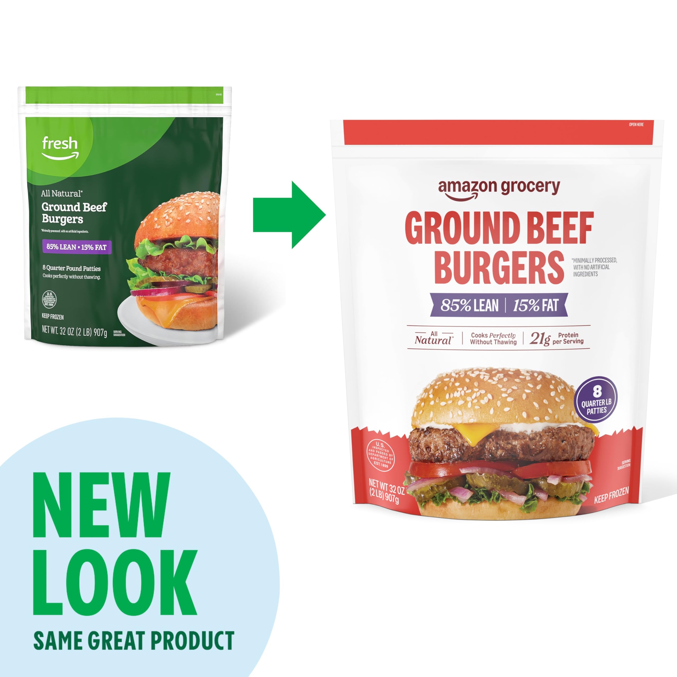 Amazon Grocery Ground Beef Burgers 85 Lean 15 Fat 32 Oz 8 Ct Frozen Previously Fresh Brand Packaging — view 3