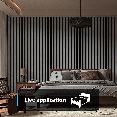 Miniatura 2 de Art3d Paquete de 2 paneles acústicos de madera de 108 x 12 pulgadas para pared, paneles de listones de madera insonorizados para pared y techo,