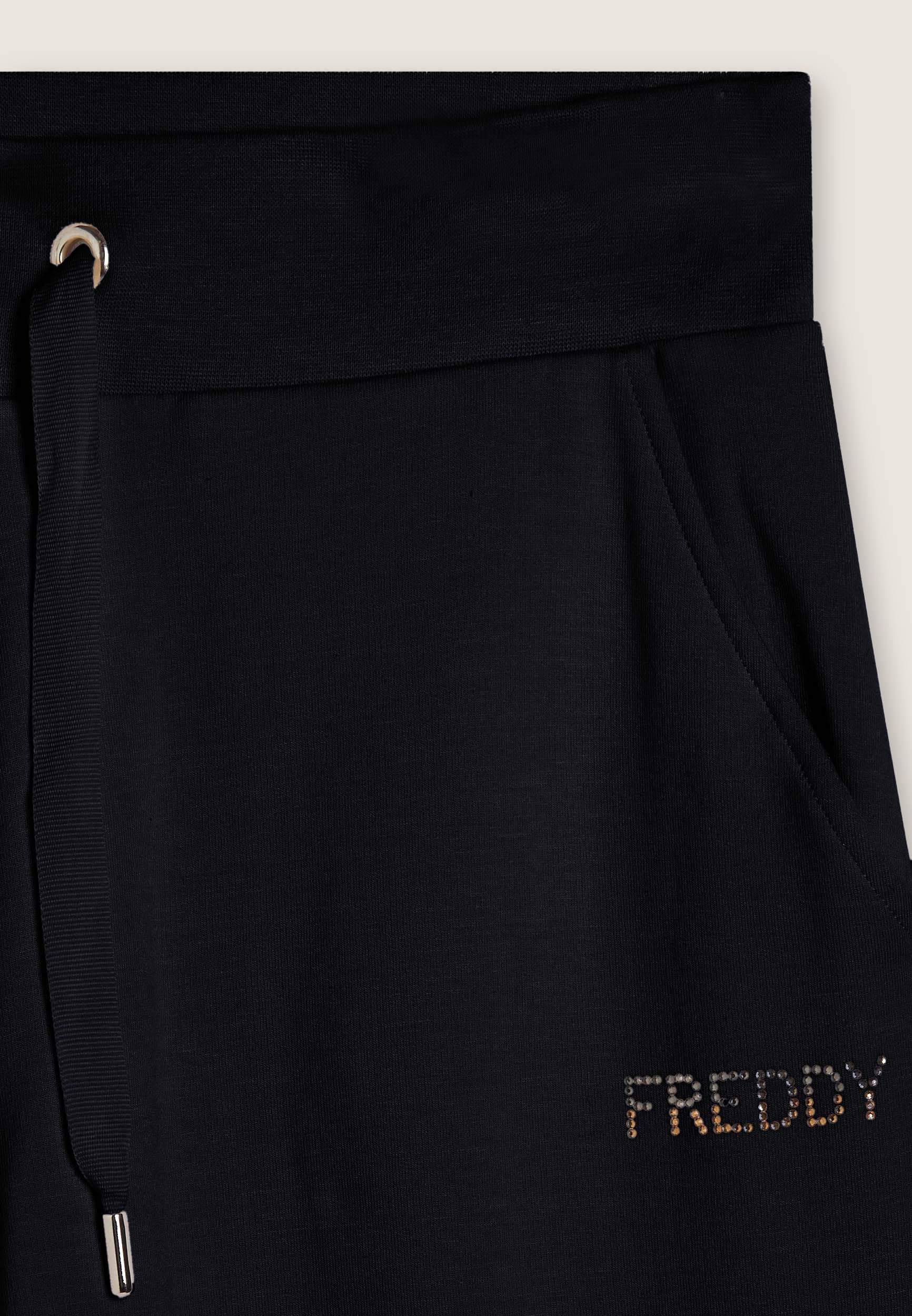 FREDDY Pantaloni Donna in Felpa Modal con Polsini, Coulisse e Logo Strass Bicolore