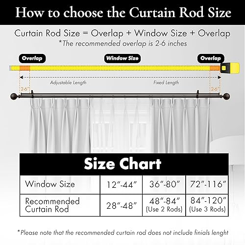 Miniatura 4 de Meriville Barra de cortina telescópica de doble ventana de 1 pulgada de diámetro, 84 a 120 pulgadas, bronce aceitado